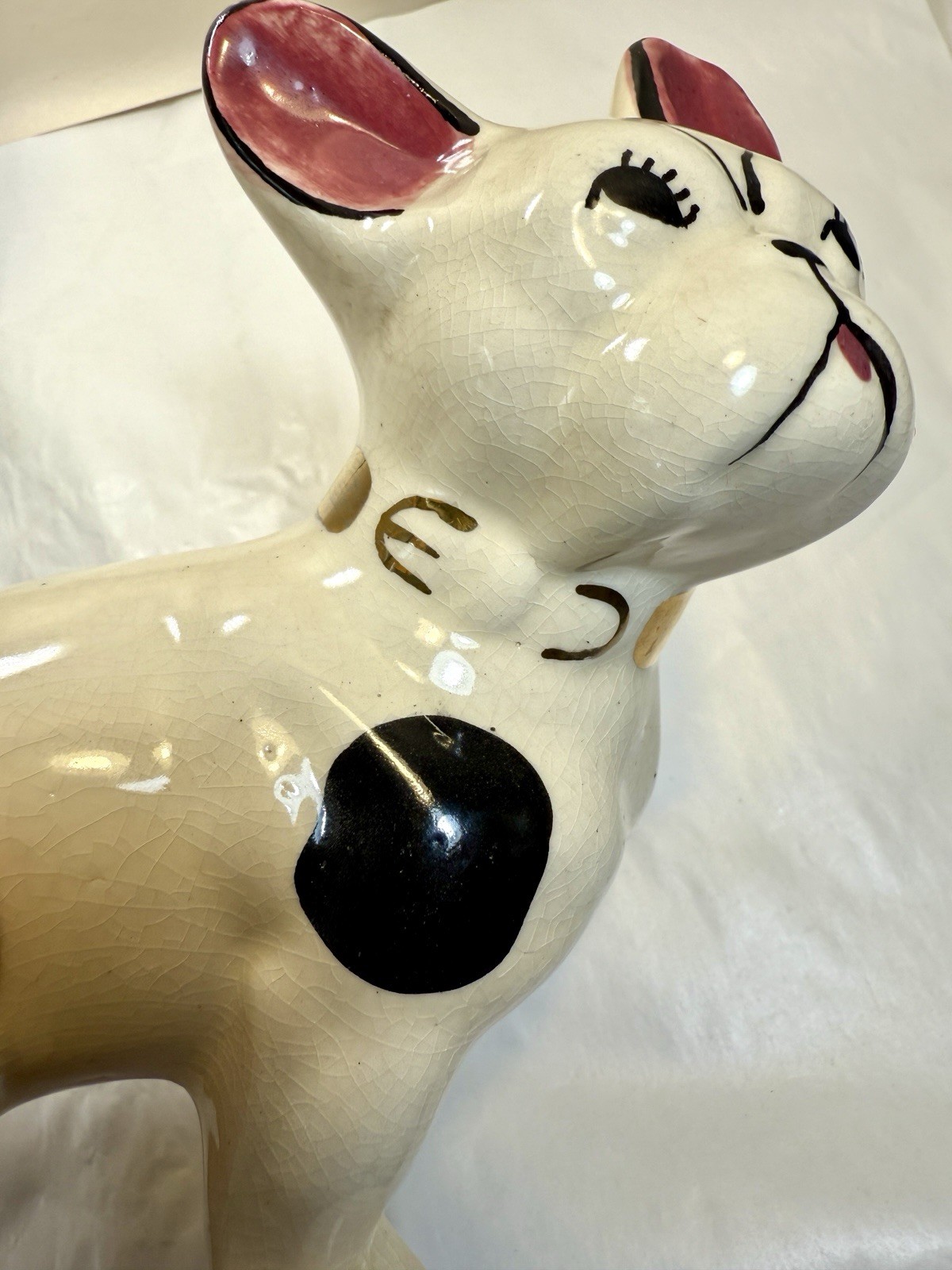 1930's Hand-Painted French Bulldog Figurine With Gold Gilded Collar - Image 8