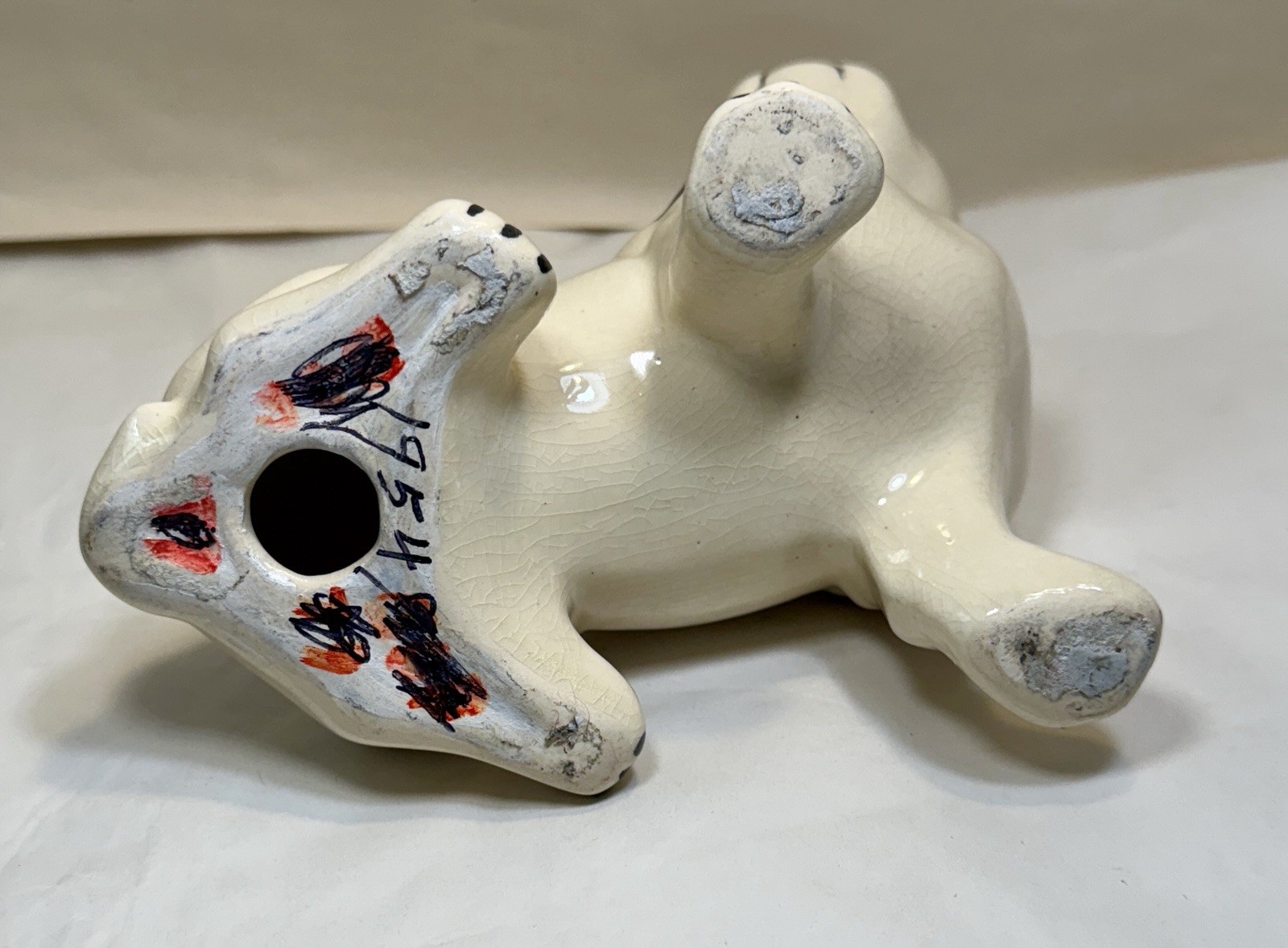 1930's Hand-Painted French Bulldog Figurine With Gold Gilded Collar - Image 9