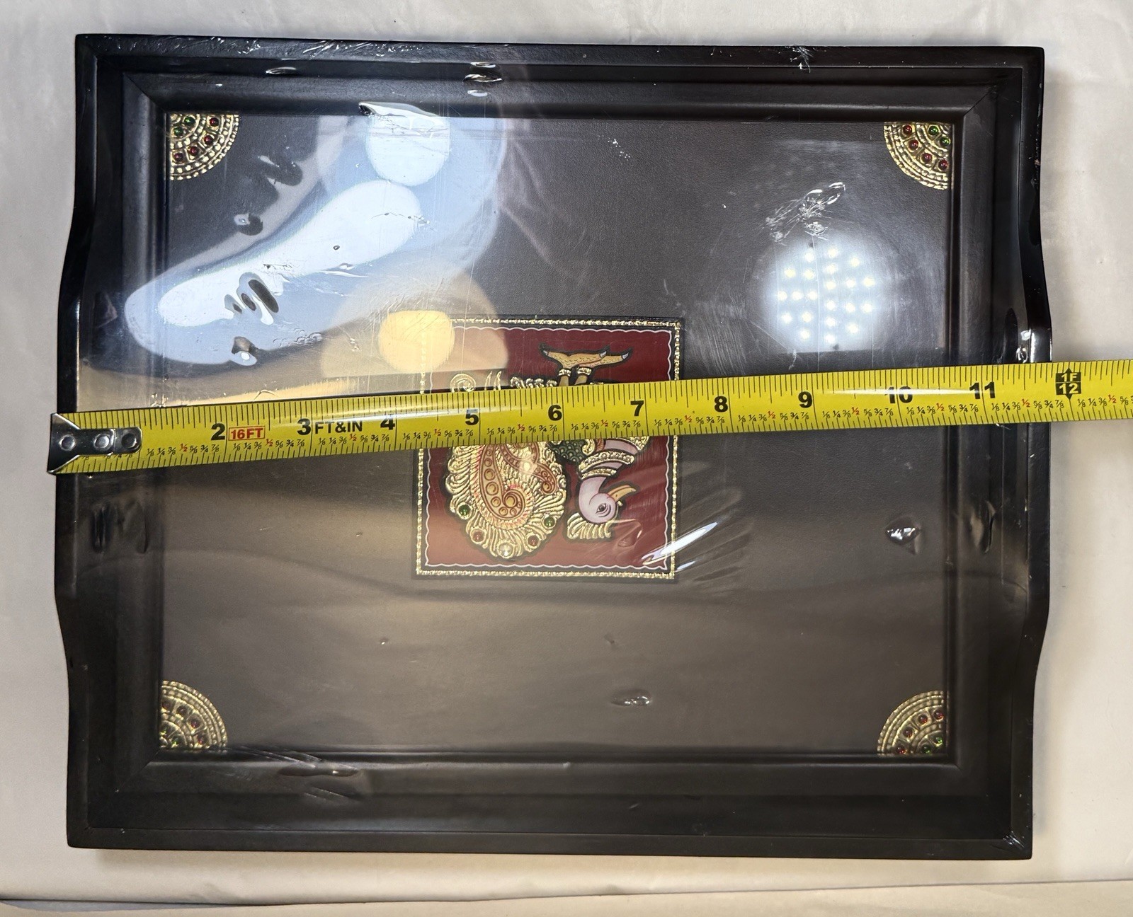 Tanjore Gold Foil Peacock Framed Tray Ethnic India Art - FACTORY SEALED - Image 2