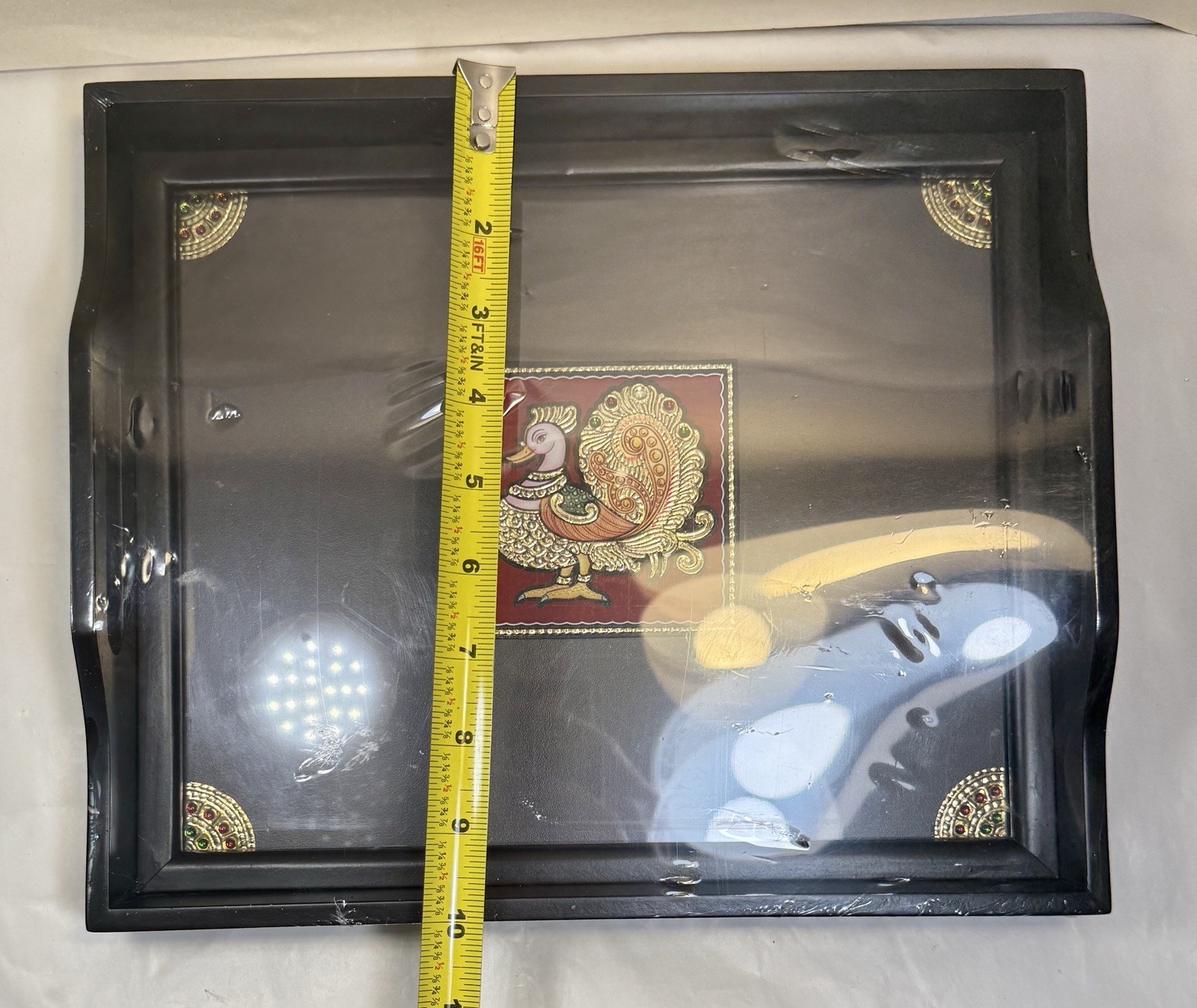 Tanjore Gold Foil Peacock Framed Tray Ethnic India Art - FACTORY SEALED - Image 4