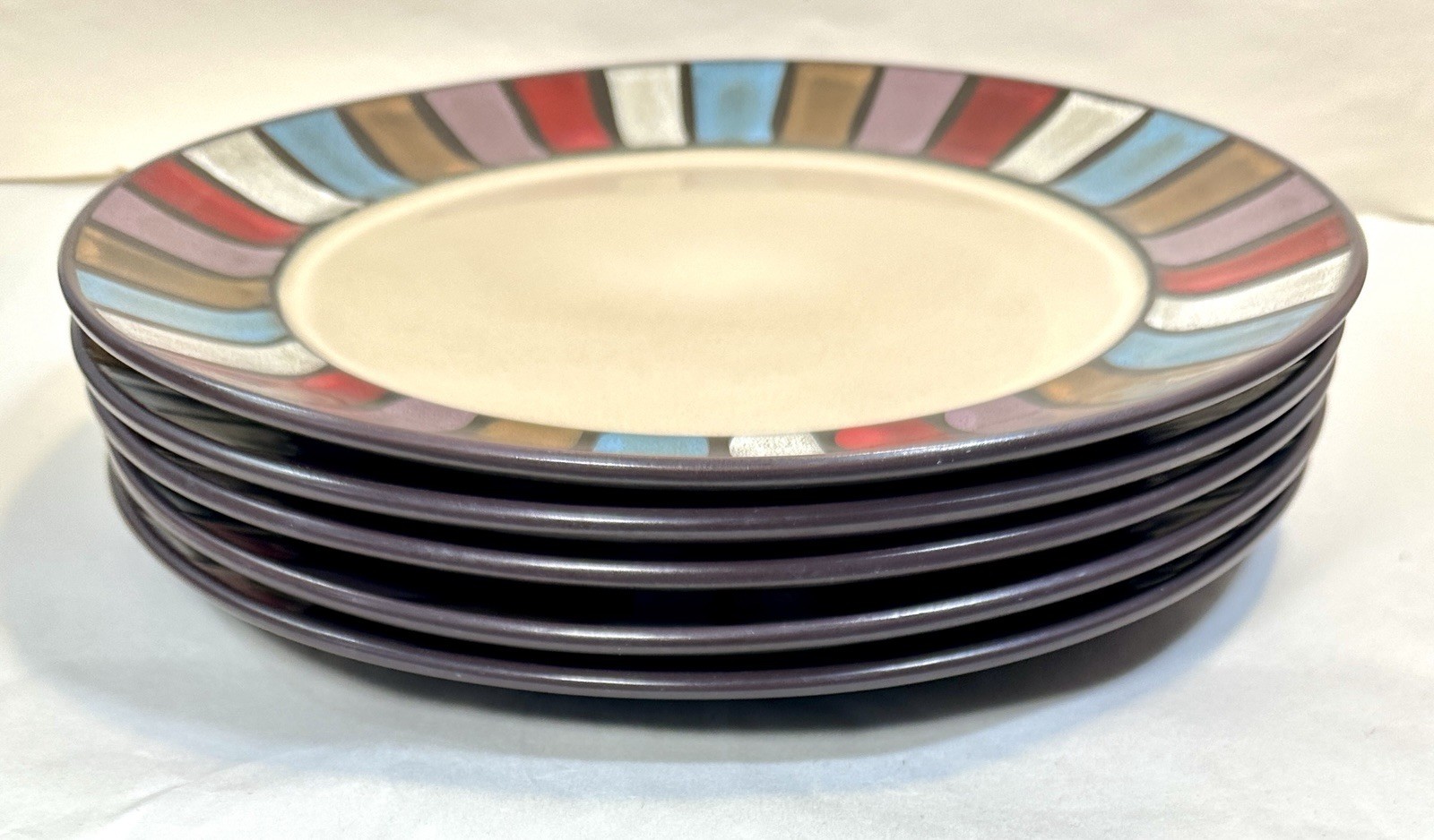 Set of 5 (Five) Gibson Designs Tabella Mosaic Dinner Plates - 11-3/4" - EUC - Image 1