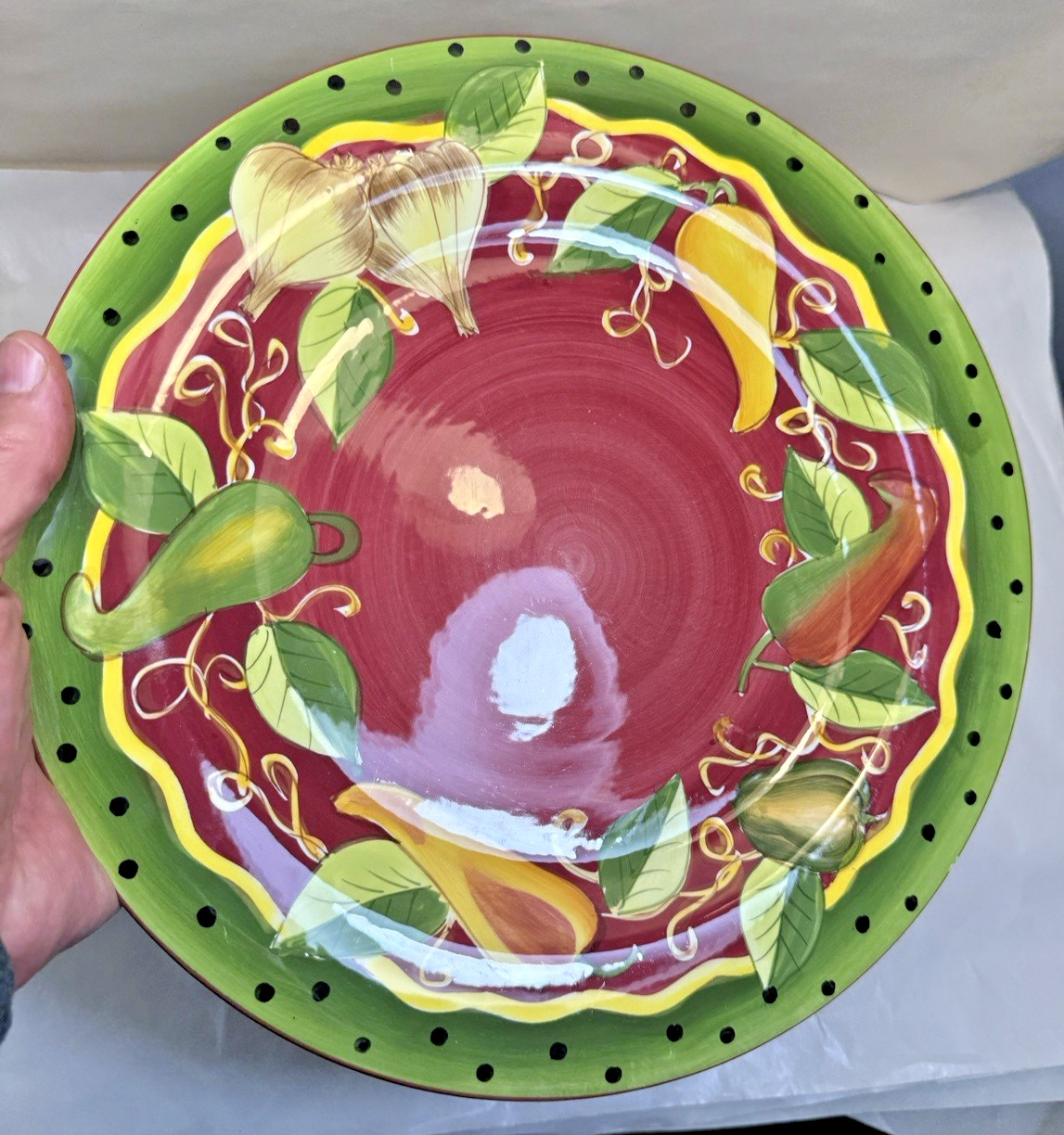 Laurie Gates Glazed Pottery Hand Painted Platter - 11-3/4" - Immaculate - Image 1