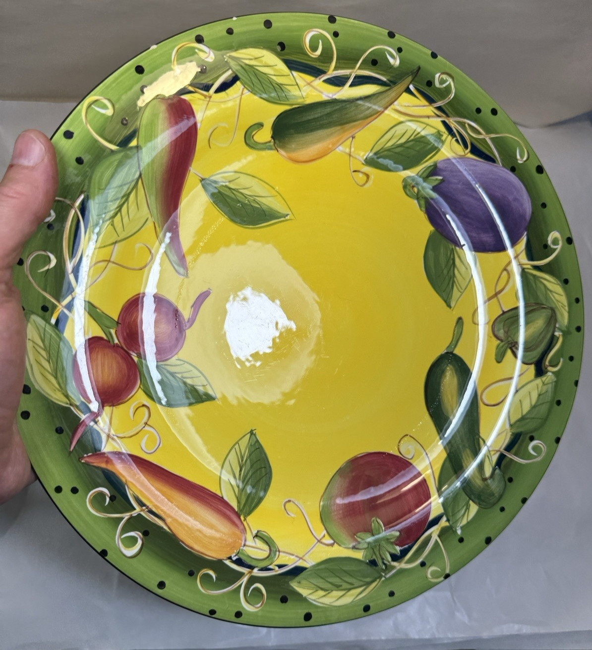 Laurie Gates Pottery Hand Painted Platter - 11-3/4" - Glazed - EUC, Tiny Chip - Image 1