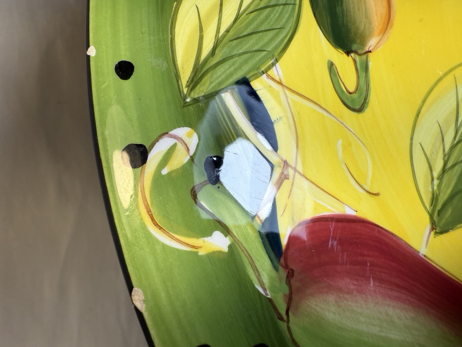 Laurie Gates Pottery Hand Painted Platter - 11-3/4" - Glazed - EUC, Tiny Chip - Image 2