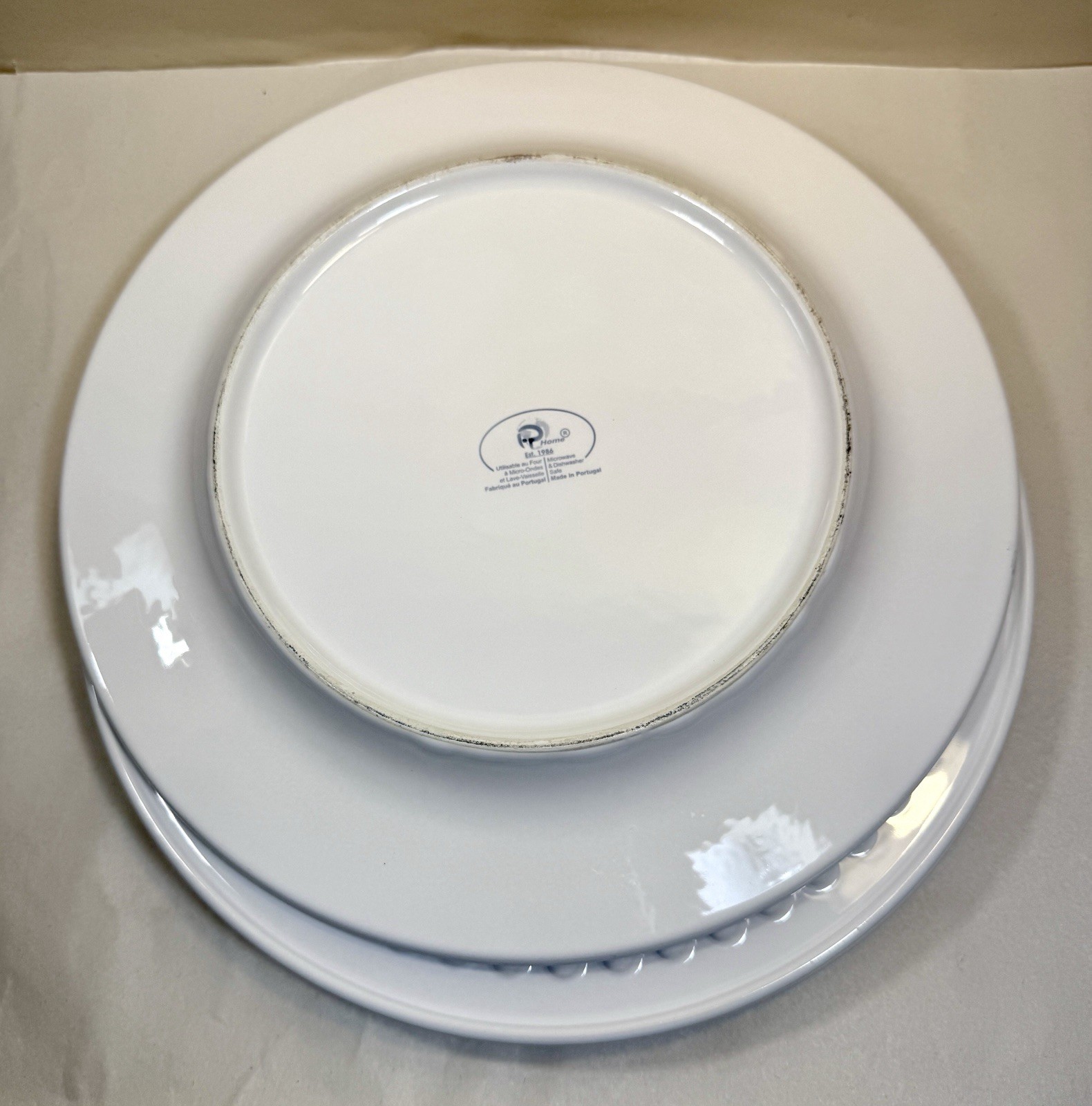 Set of 3 Fapor Delmar White Dinner 11.5” Plates Raised Embossed Dots - UNUSED - Image 4