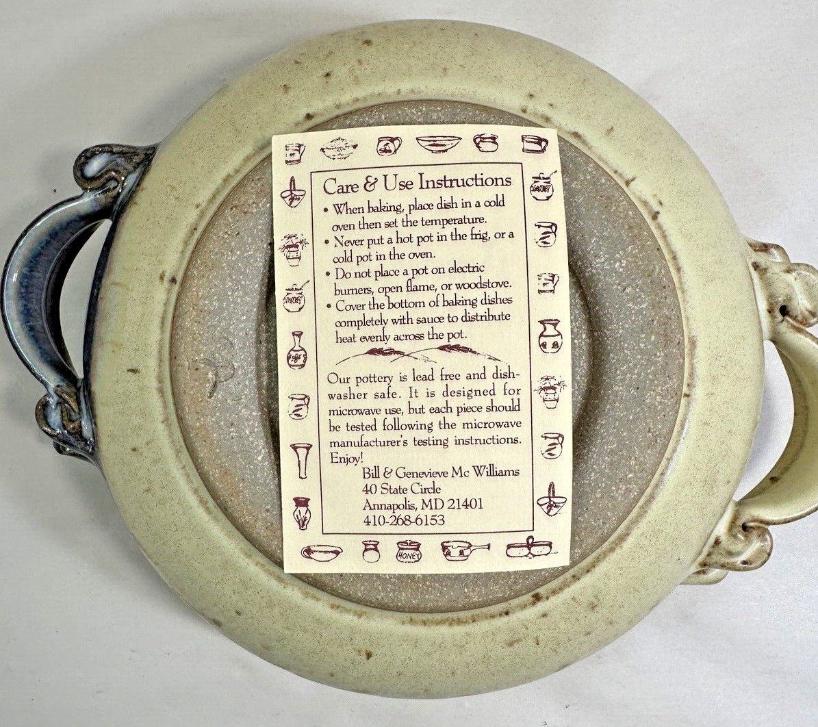 Annapolis Pottery Oven Ware - Covered 9" Casserole - Unused - Image 10