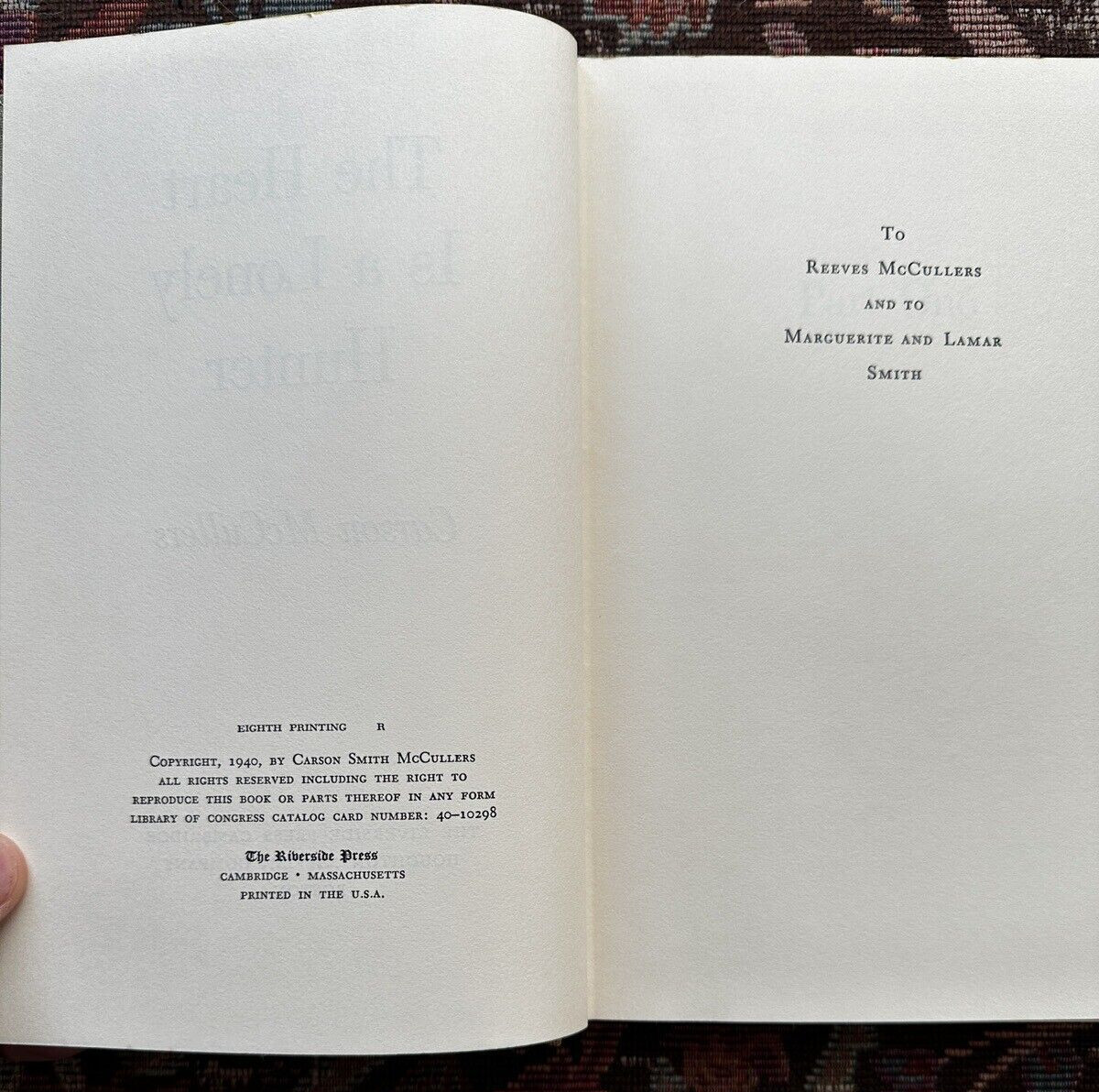 Carson McCullers - The Heart is a Lonely Hunter - 8th Printing 1960 - HCDJ - Image 3