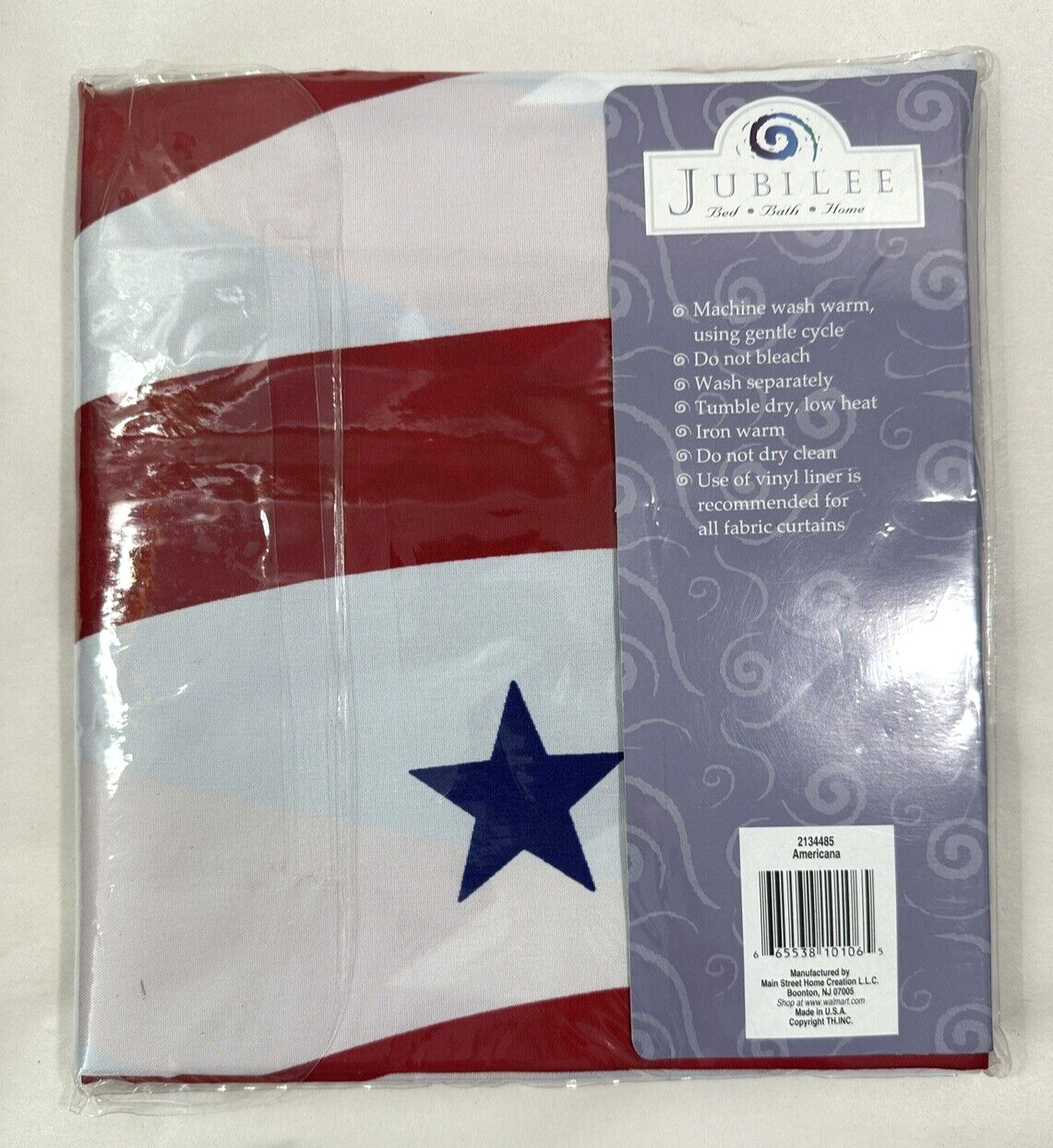 JUBILEE "Americana" Stars and Stripes / Fourth of July Fabric Shower Curtain - Image 1
