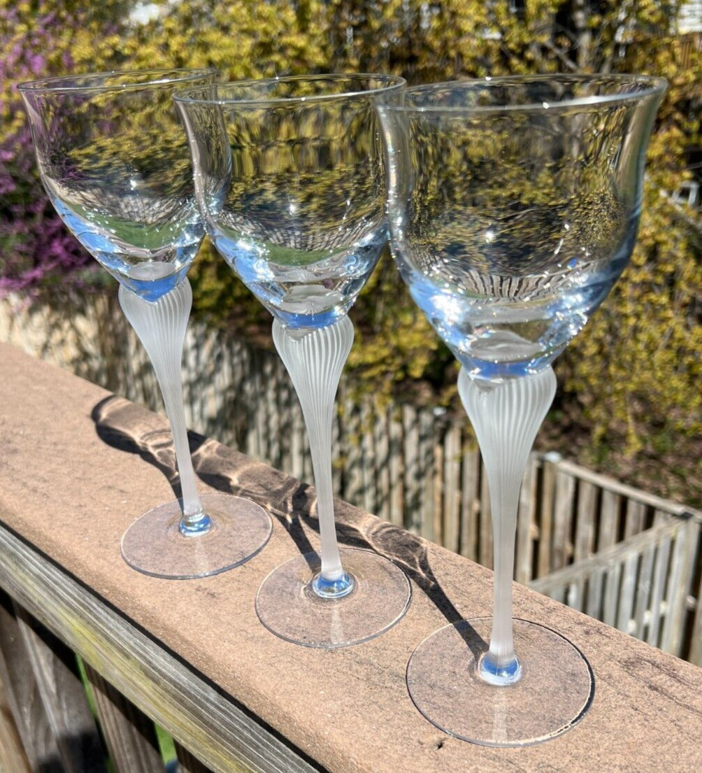 Three Mikasa Sea Mist Clear Frost Stem Crystal Water / Wine Goblets - 9 1/4" - Image 1