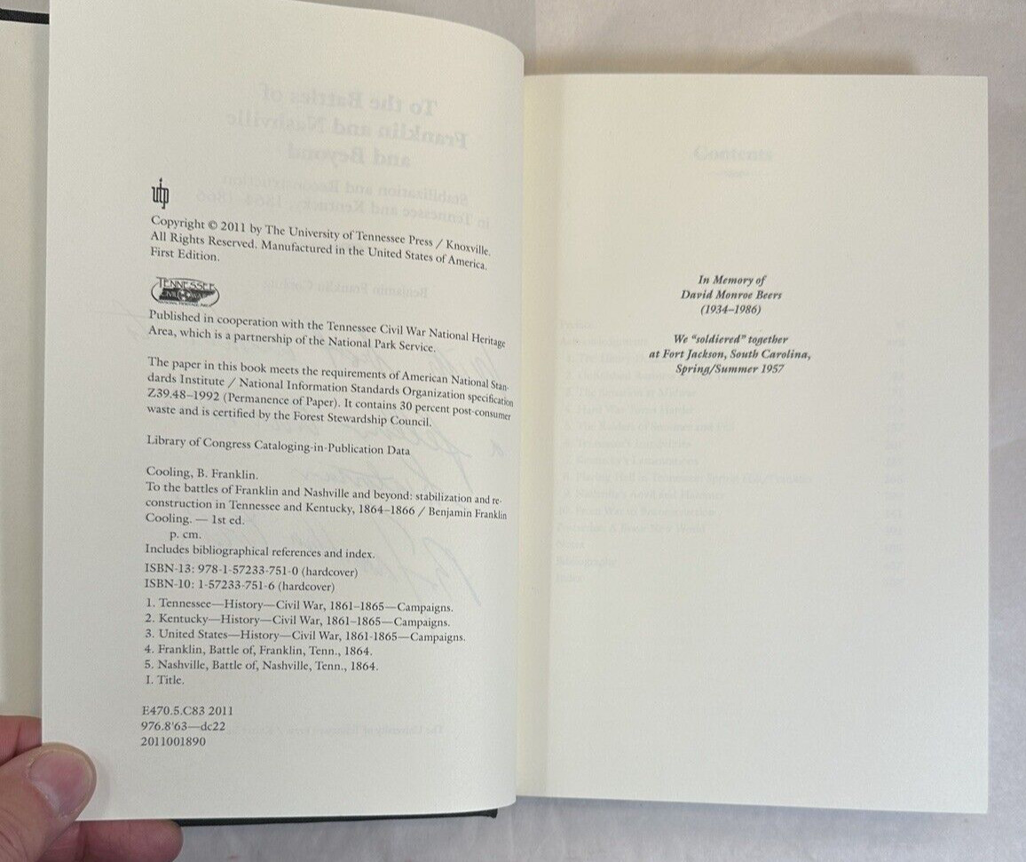 To the Battles of Franklin and Nashville - BF Cooling - HCDJ, Signed by Author - Image 3