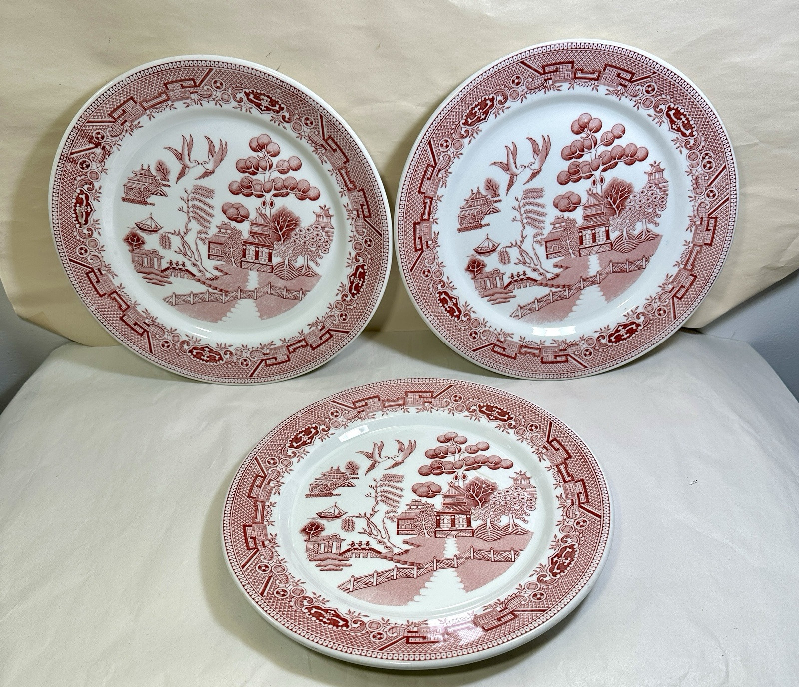 Set of Three (3) Red Willow Grafton Chop Dinner Plates - 10-3/8" - Carr China