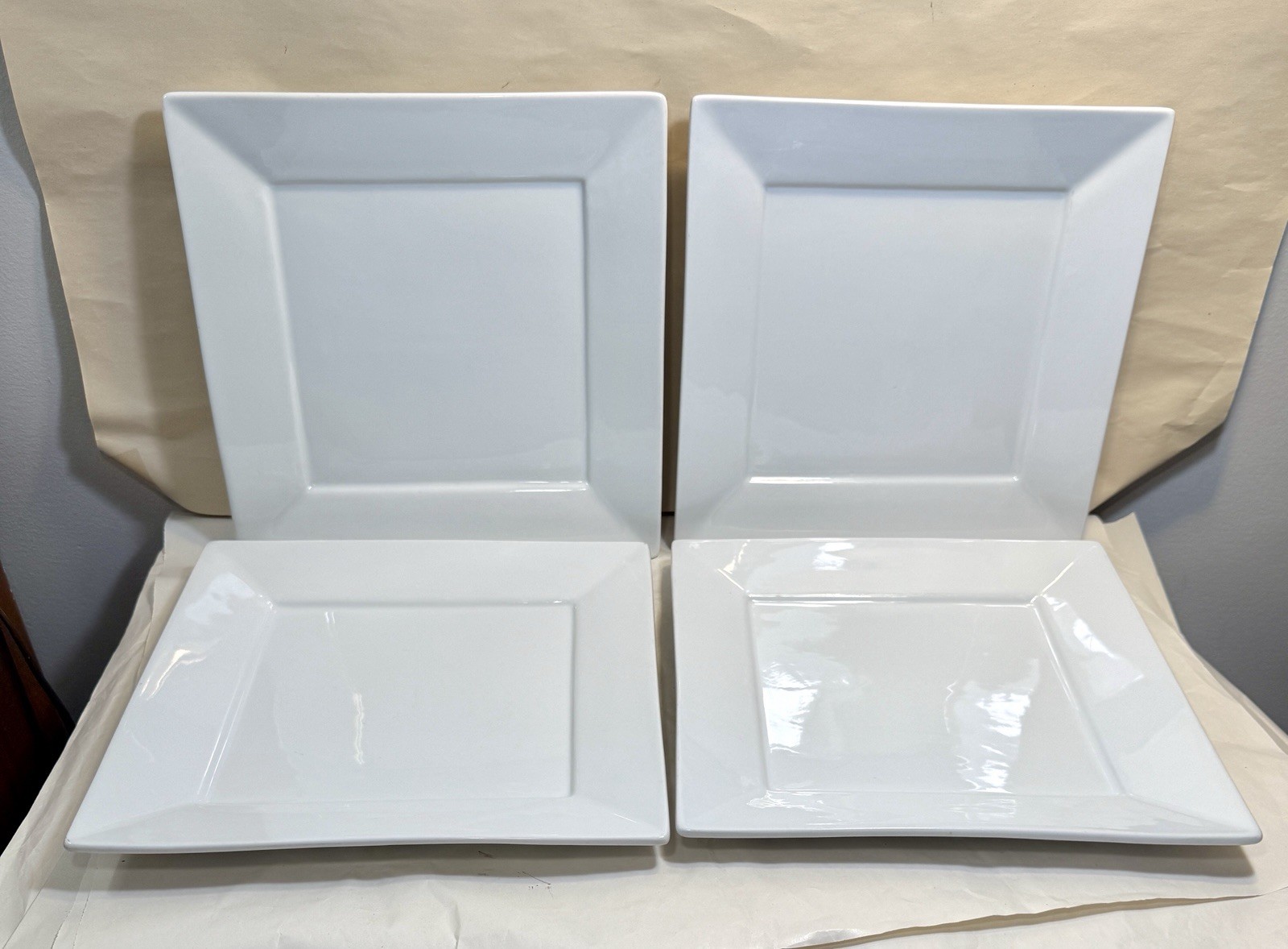 Fitz & Floyd Everyday White Porcelain Square Dinner Plates 10" Set of 4 - Image 1