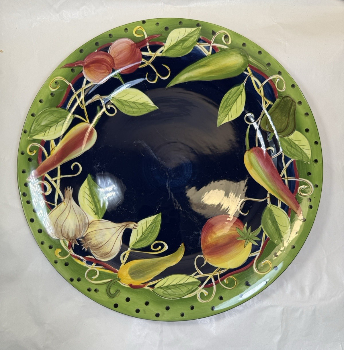 Laurie Gates Pottery Hand Painted Platter - 11-3/4" - Glazed, EUC