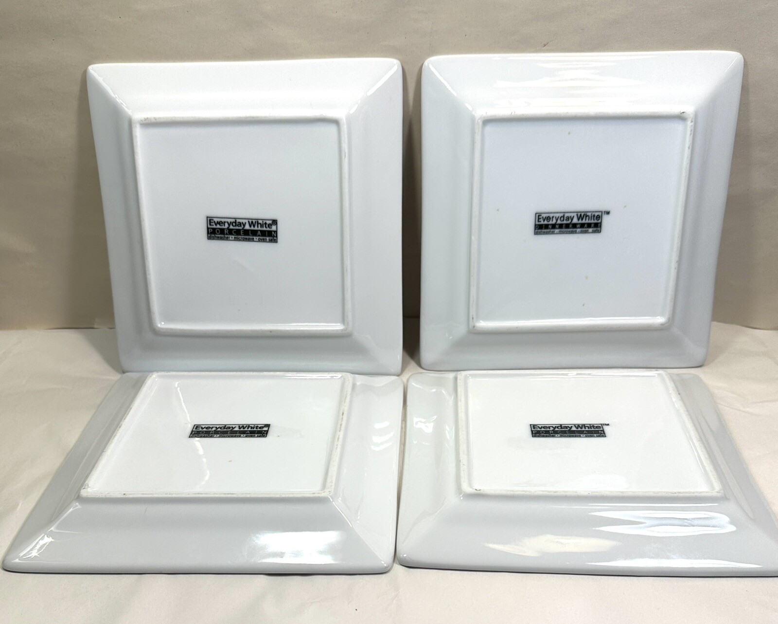 4 Fitz & Floyd Everyday White Porcelain Square Salad Plates 7 1/4" Oven Safe EUC - Image 4