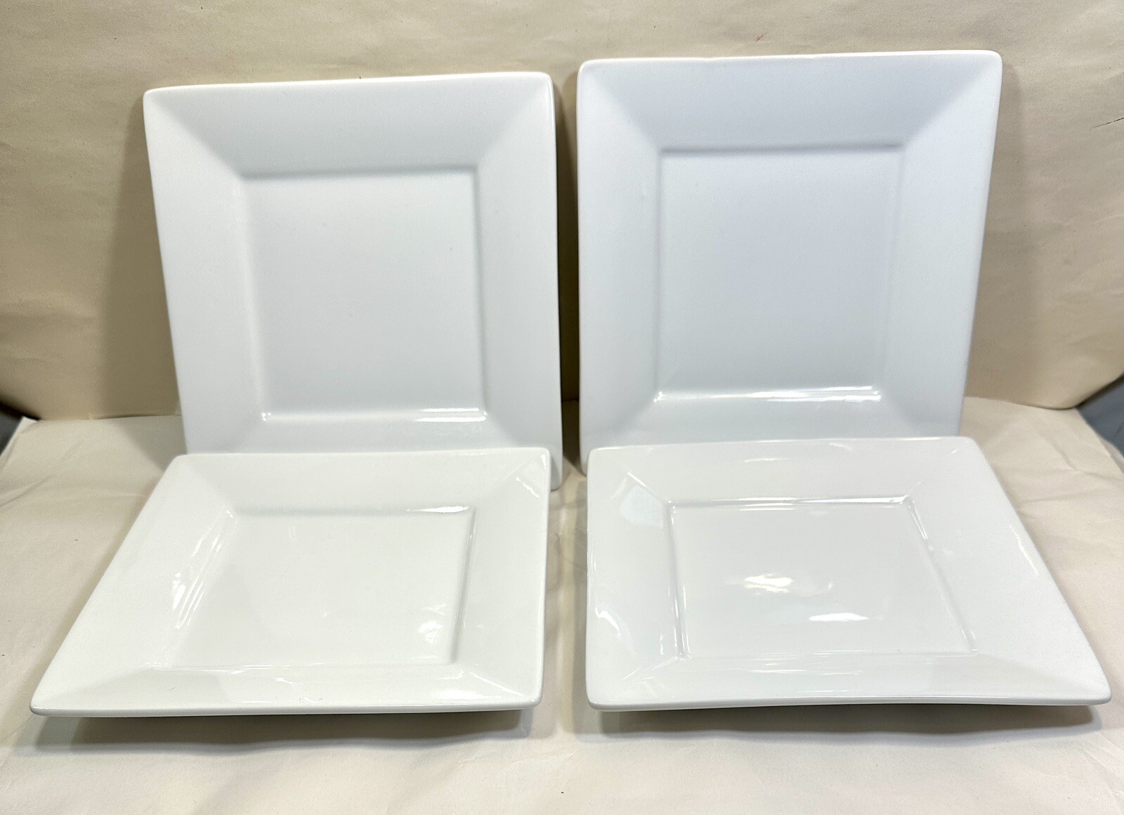 4 Fitz & Floyd Everyday White Porcelain Square Salad Plates 7 1/4" Oven Safe EUC