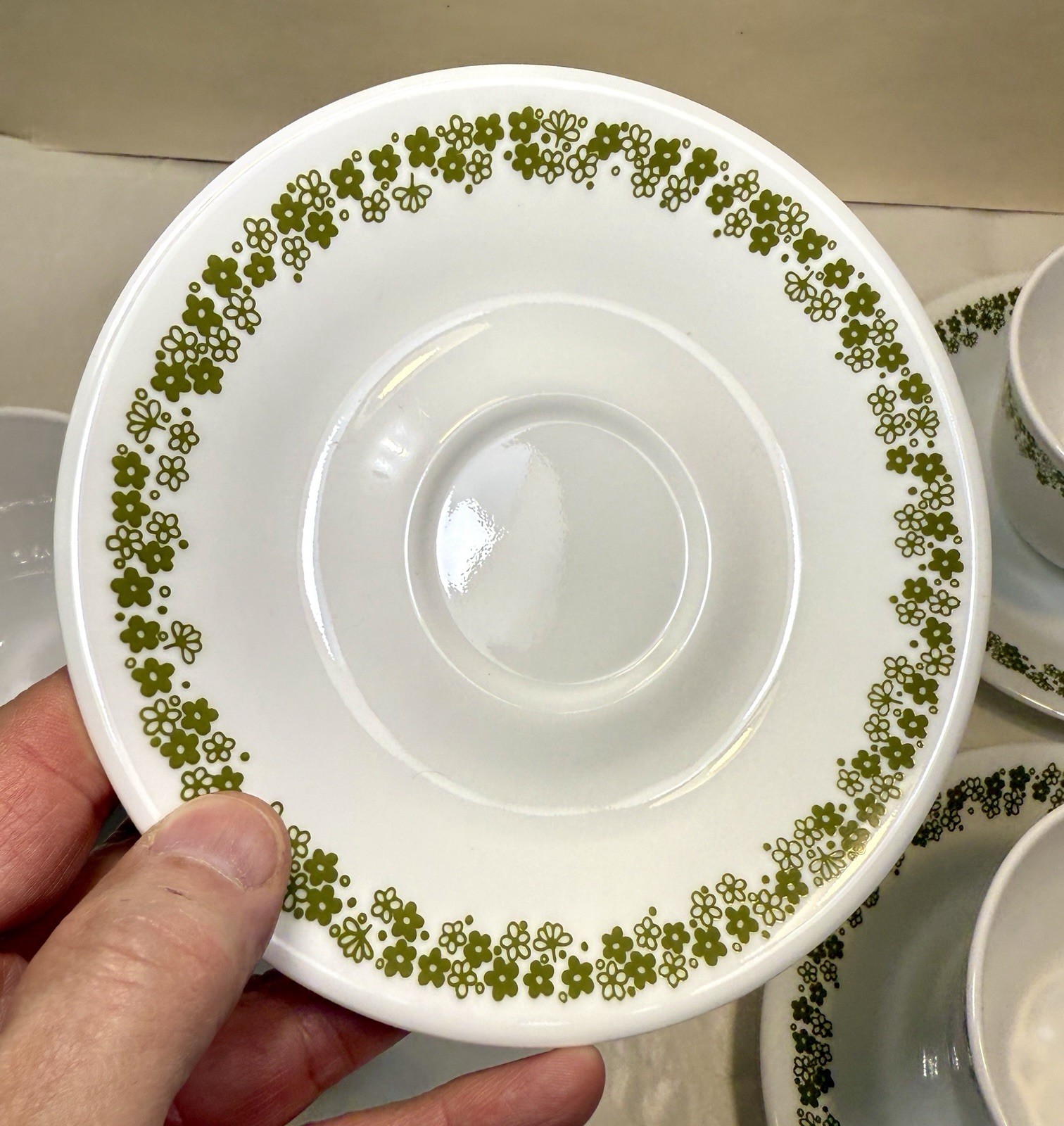 Corelle Livingware Coffee Cups Saucers Green Crazy Daisy Spring Blossom Set of 4 - Image 2