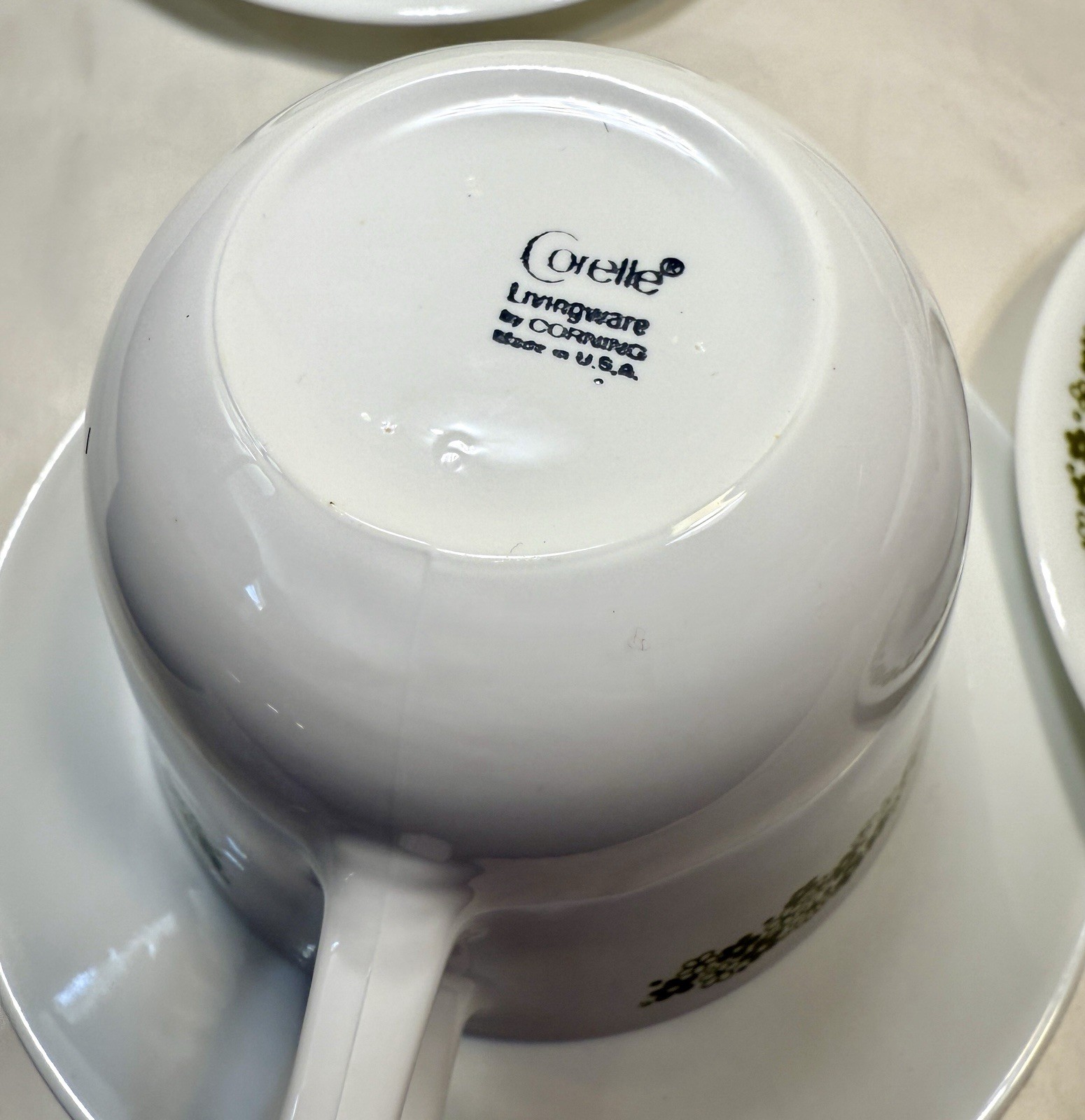 Corelle Livingware Coffee Cups Saucers Green Crazy Daisy Spring Blossom Set of 4 - Image 4