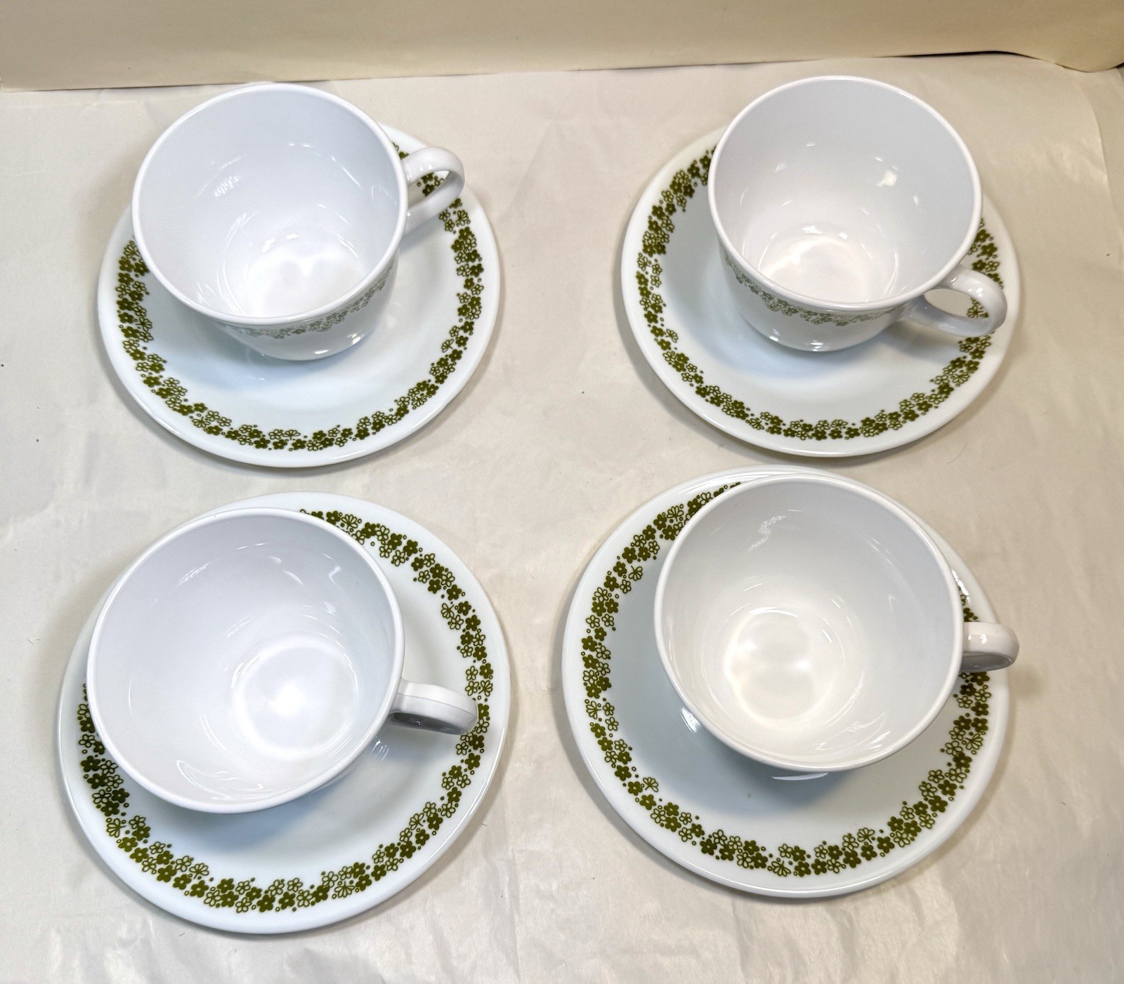 Corelle Livingware Coffee Cups Saucers Green Crazy Daisy Spring Blossom Set of 4 - Image 6