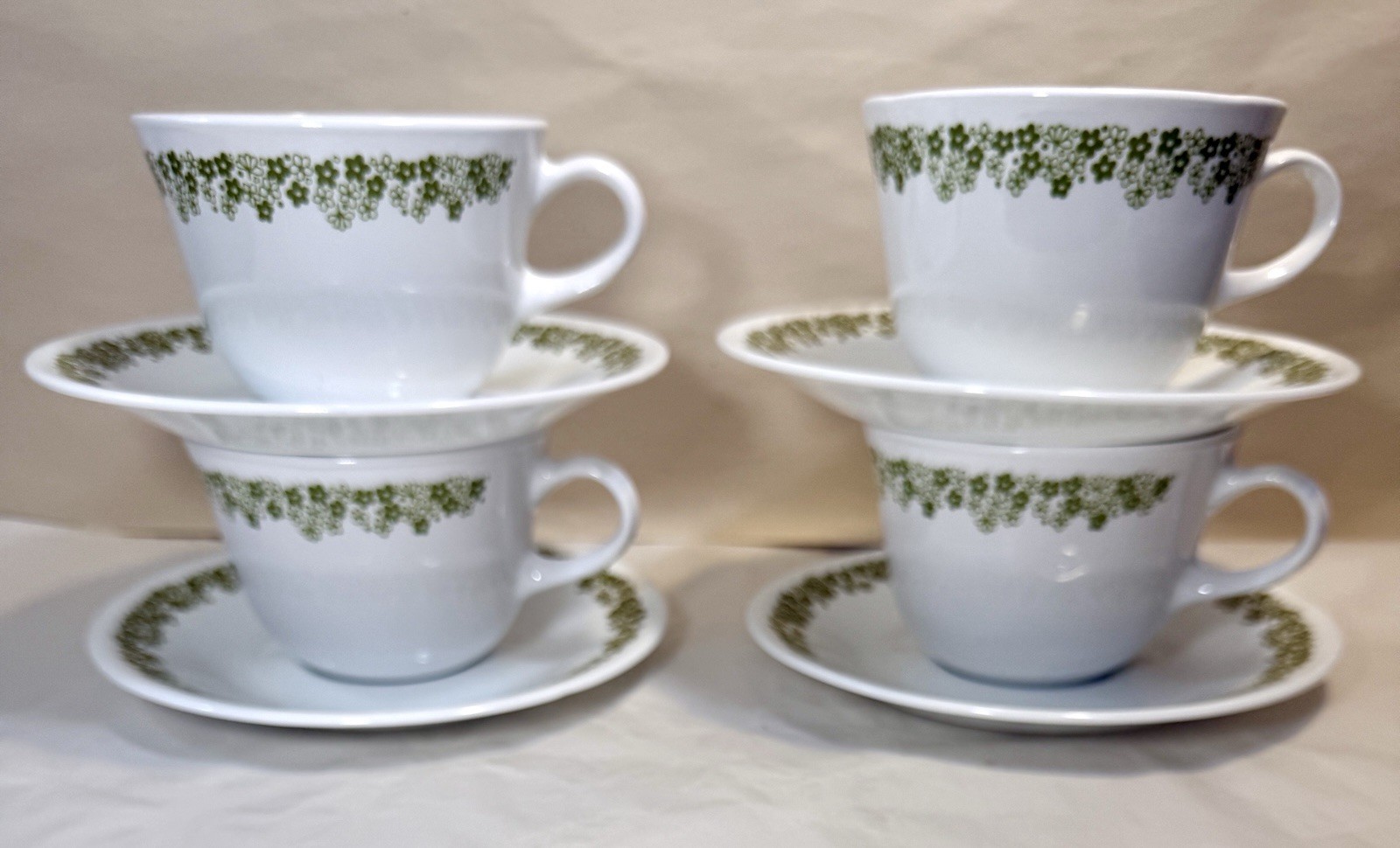 Corelle Livingware Coffee Cups Saucers Green Crazy Daisy Spring Blossom Set of 4 - Image 8