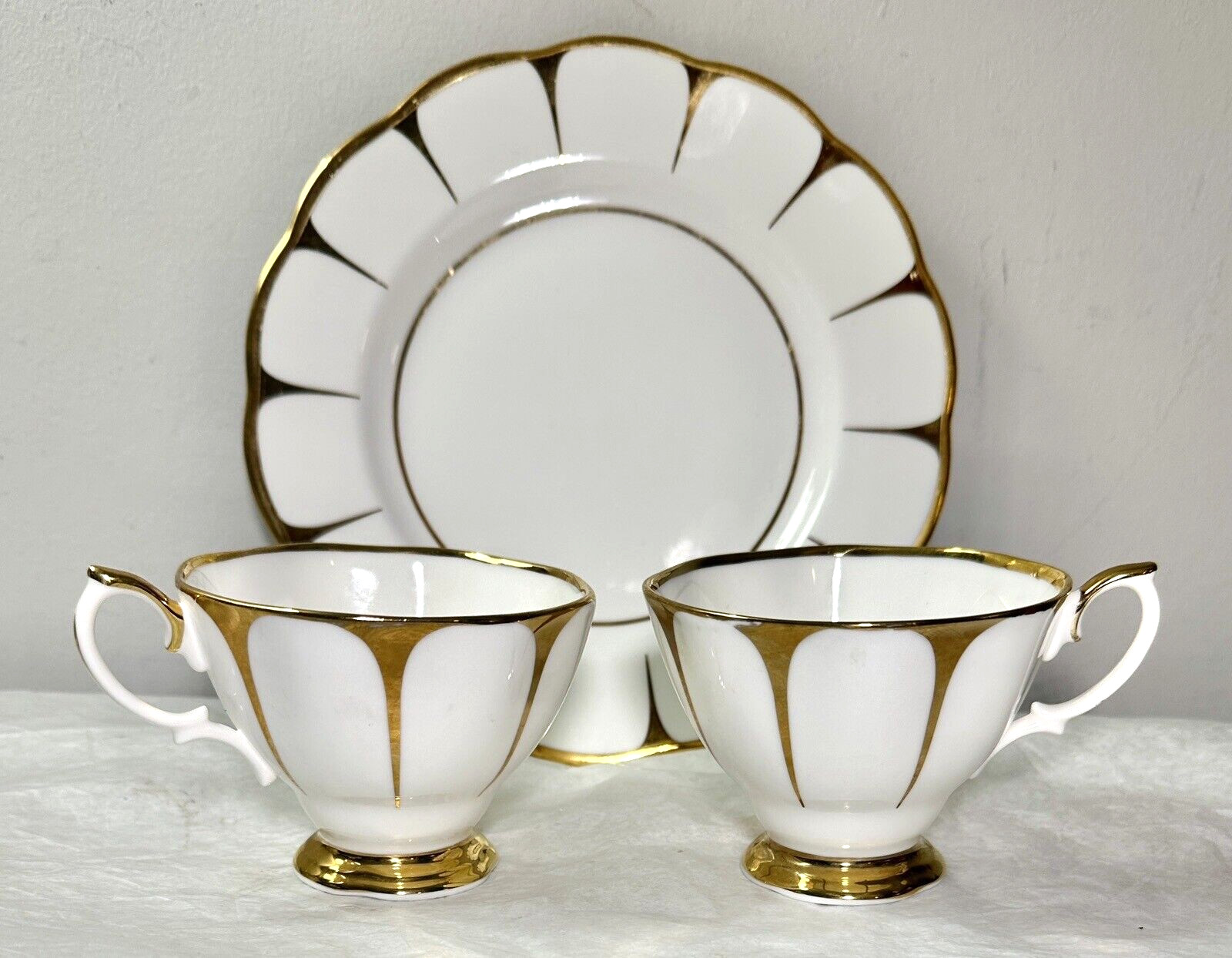 Royal Vale White and Gold Footed Teacups and Side Plate - 1960
