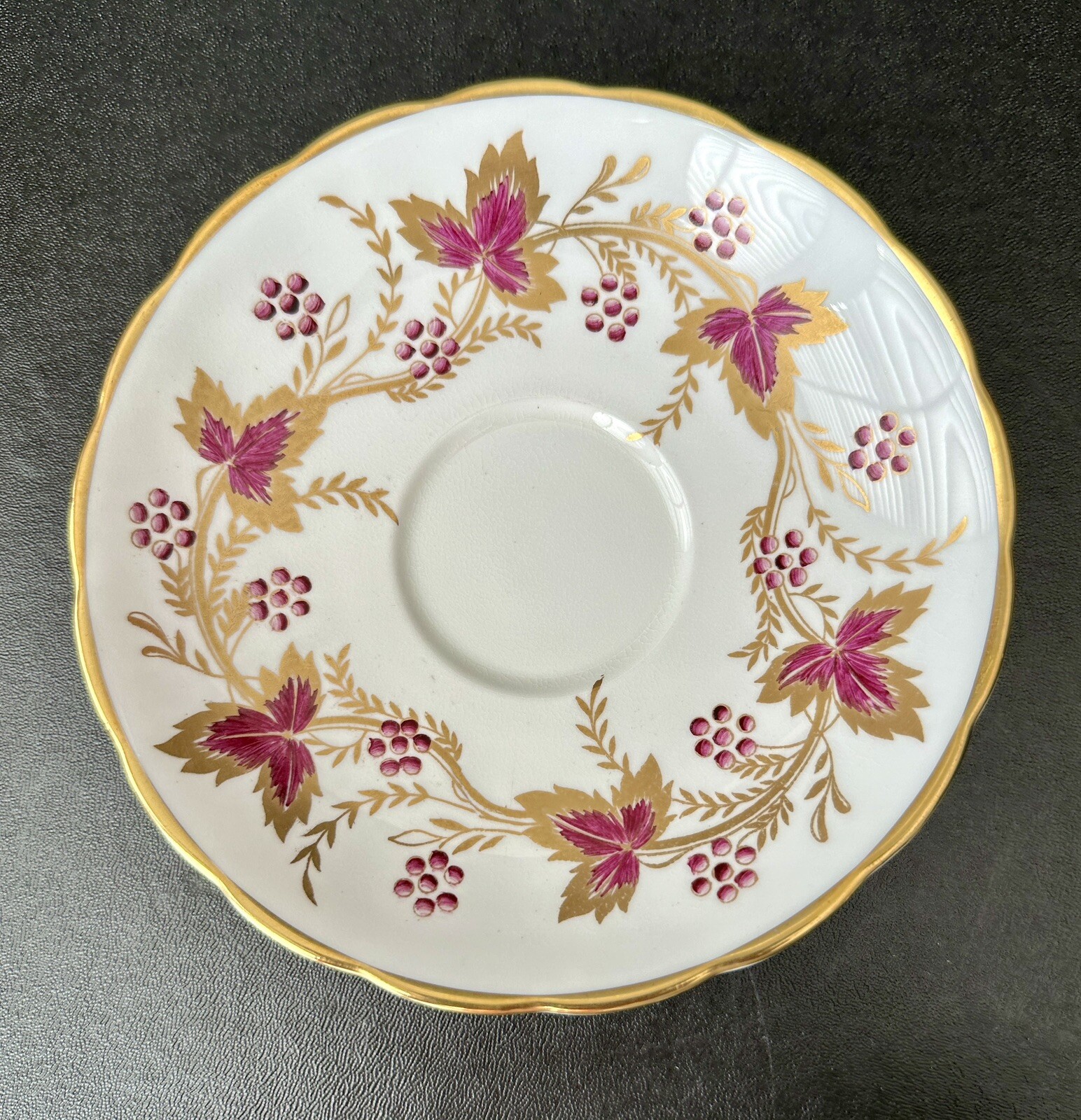 Grosvenor Teacup and Saucer - Gold Burgundy Leaves Berries - Pristine - Image 7