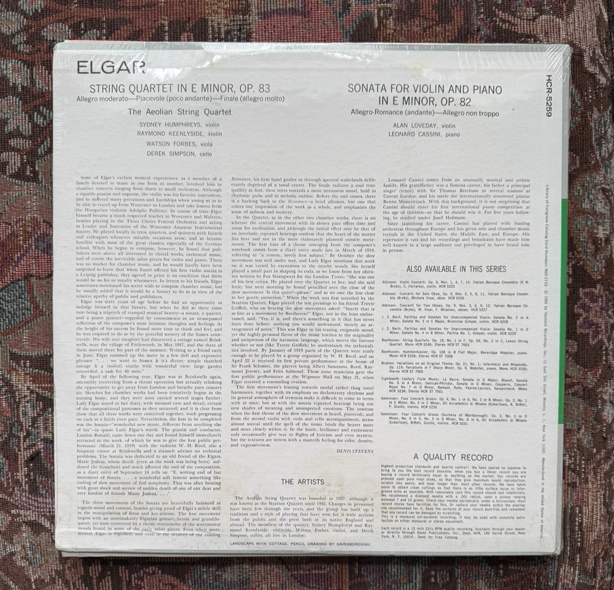 SEALED: Elgar - String Quartet & Violin Sonata - HCR-ST-7259 - Image 1