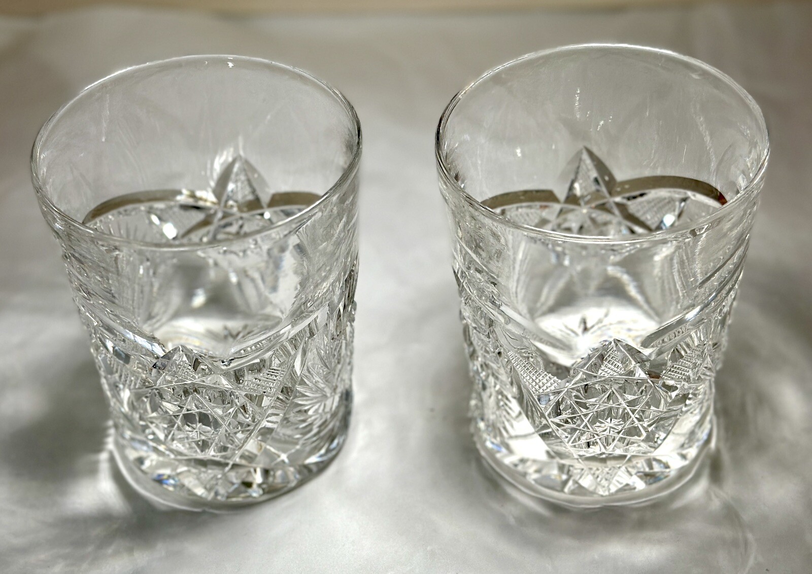 Set of Two (2) 3-3/4” American Brilliant Cut Crystal Tumbler Glasses - Image 1