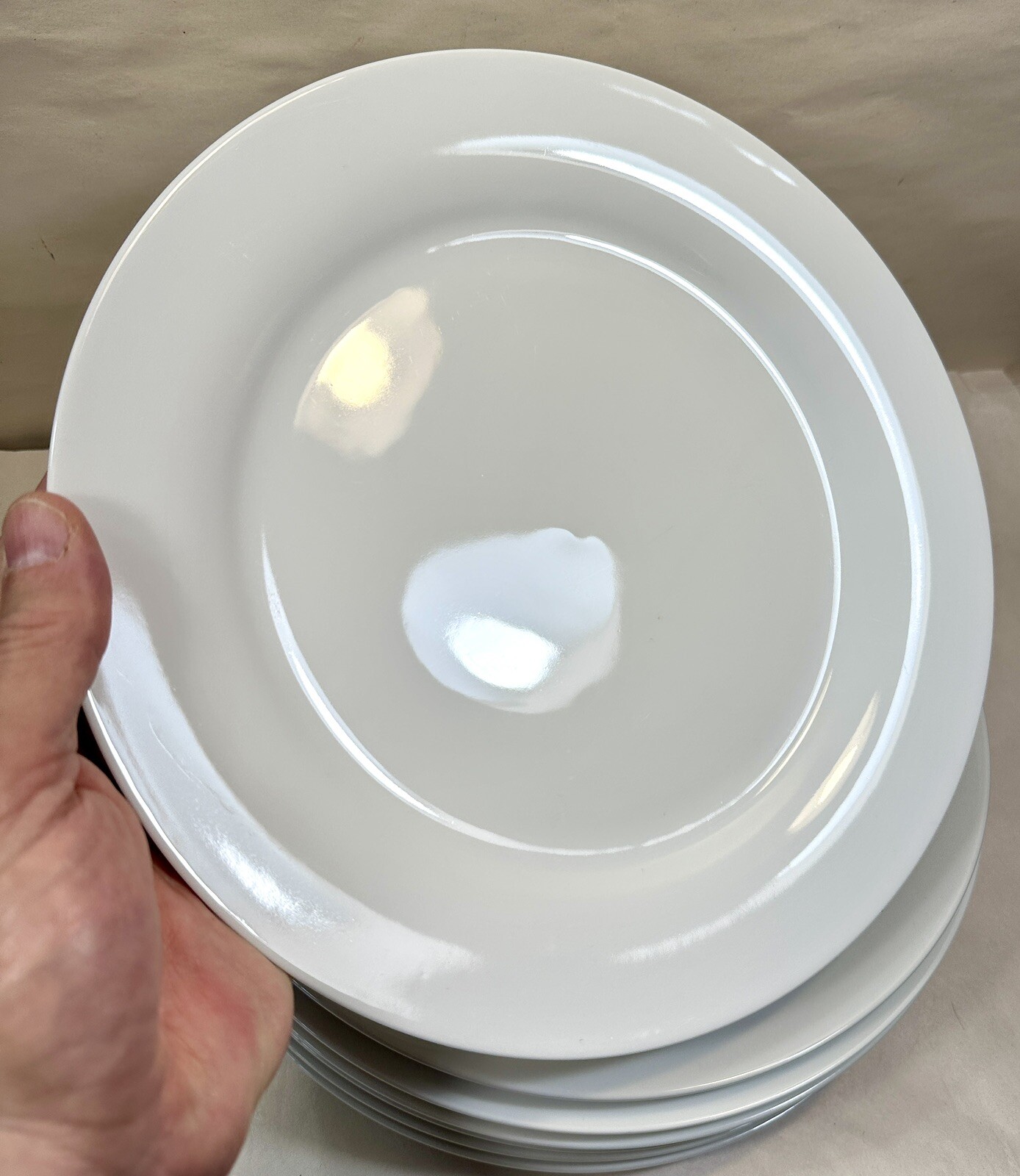 Set of Seven (7) World Market White Porcelain 10-1/2" Dinner Plates - Unboxed - Image 1