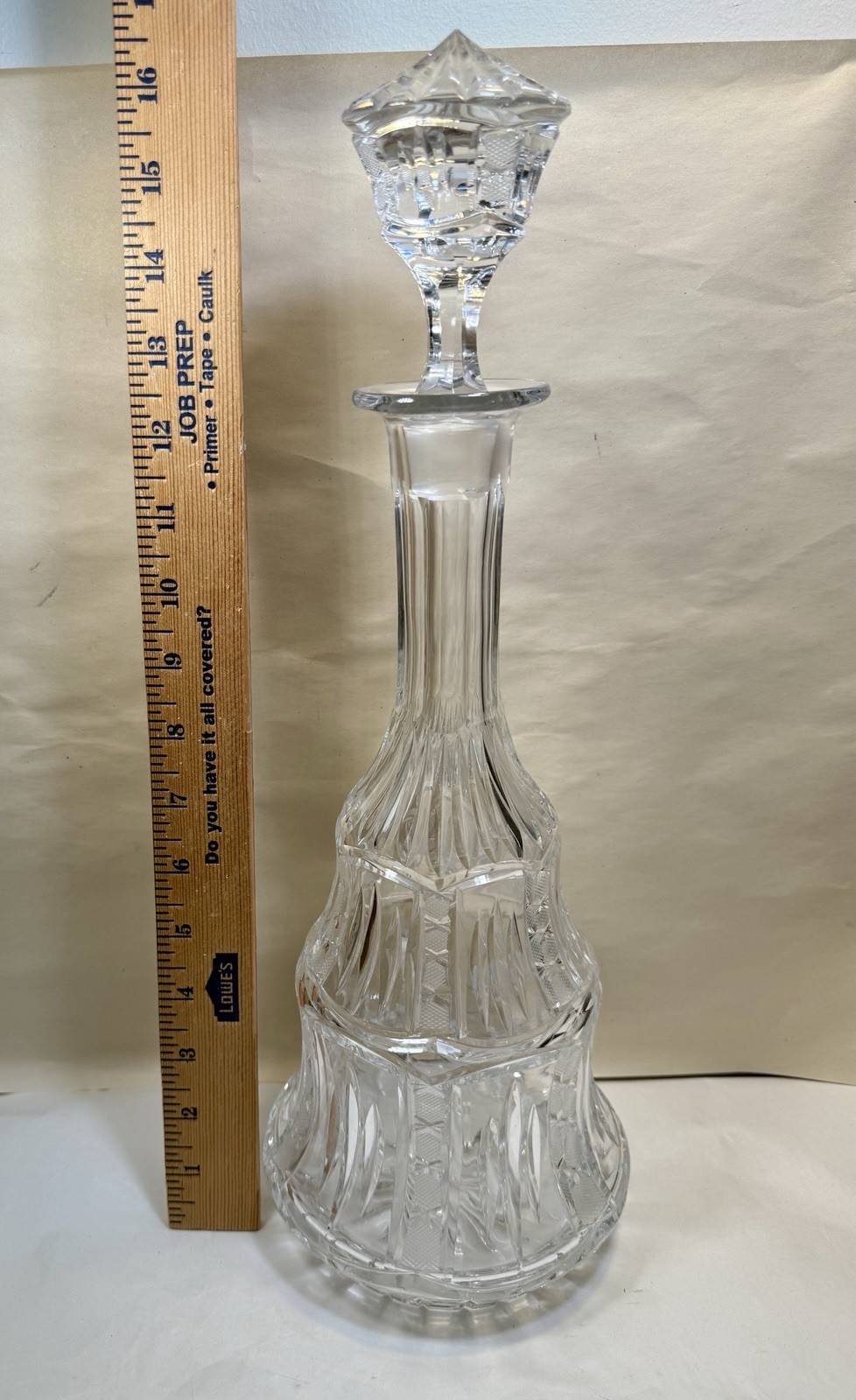 Bohemian Crystal Etched Decanter and Stopper - 16" Tall - Circa 1960s - Image 1