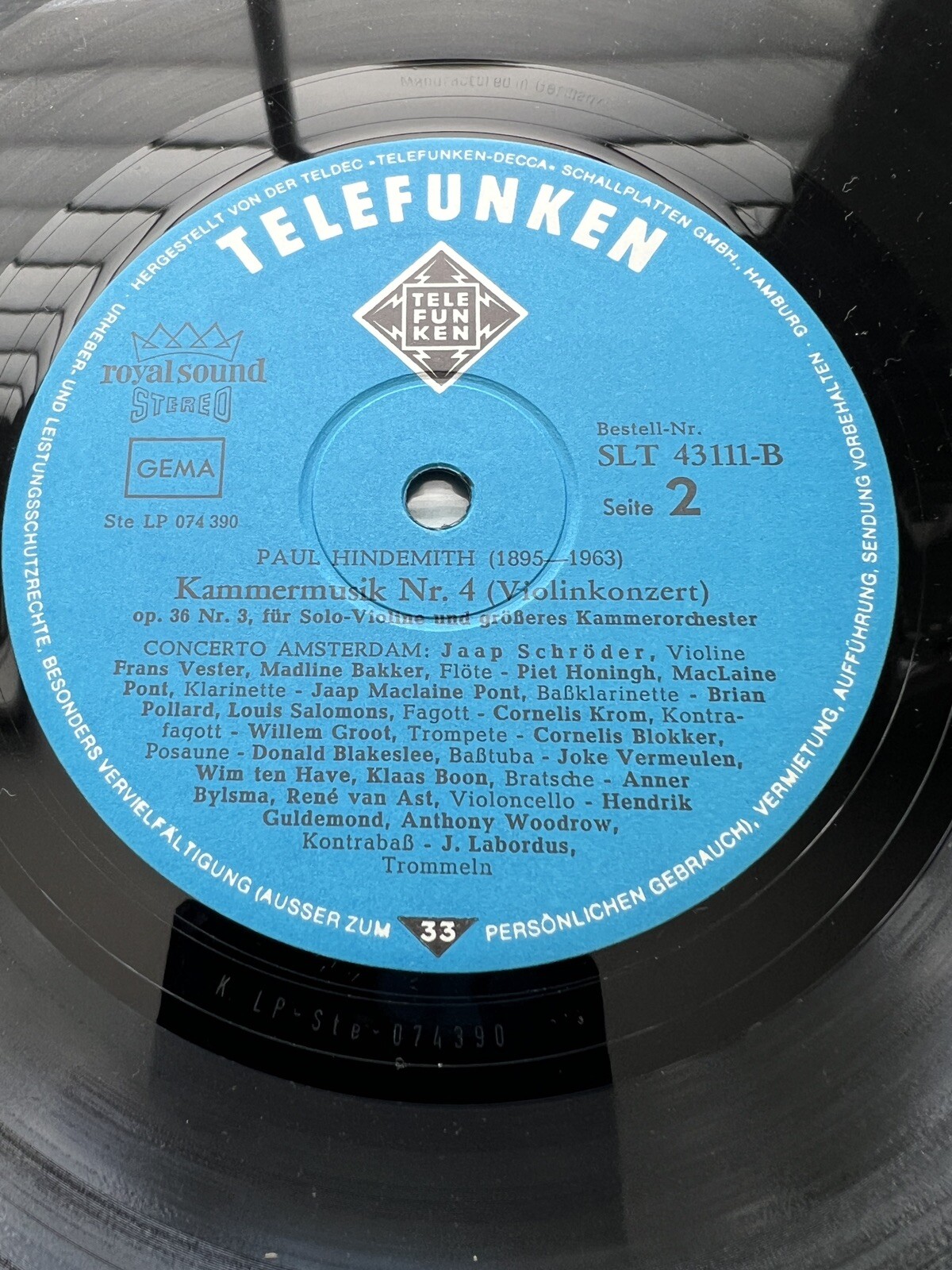 Paul Hindemith Die 7 Kammermusiken  - Telefunken – SLT 43110/12-B - Image 4