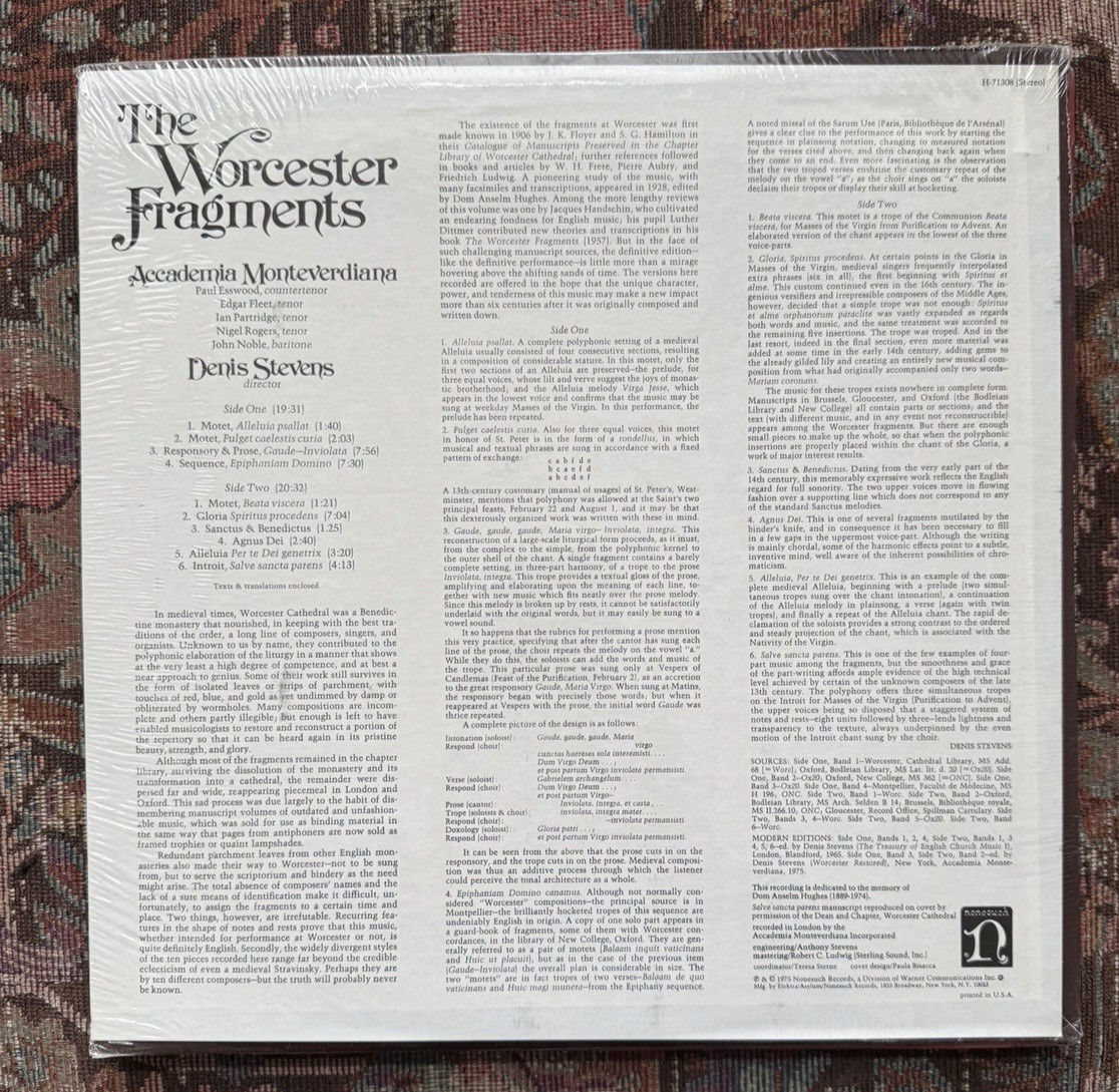 SEALED: Worcester Fragments Accademia Monteverdiana - Denis Stevens - H-71308 - Image 1