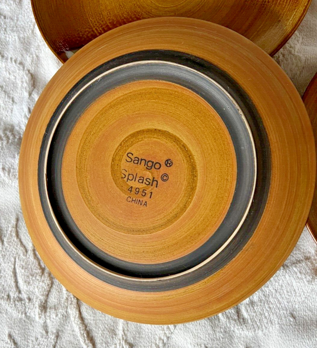 Three (3) Sango Splash 4951 Brown Drip Glaze Salad Luncheon Plates 8.25” - Image 1