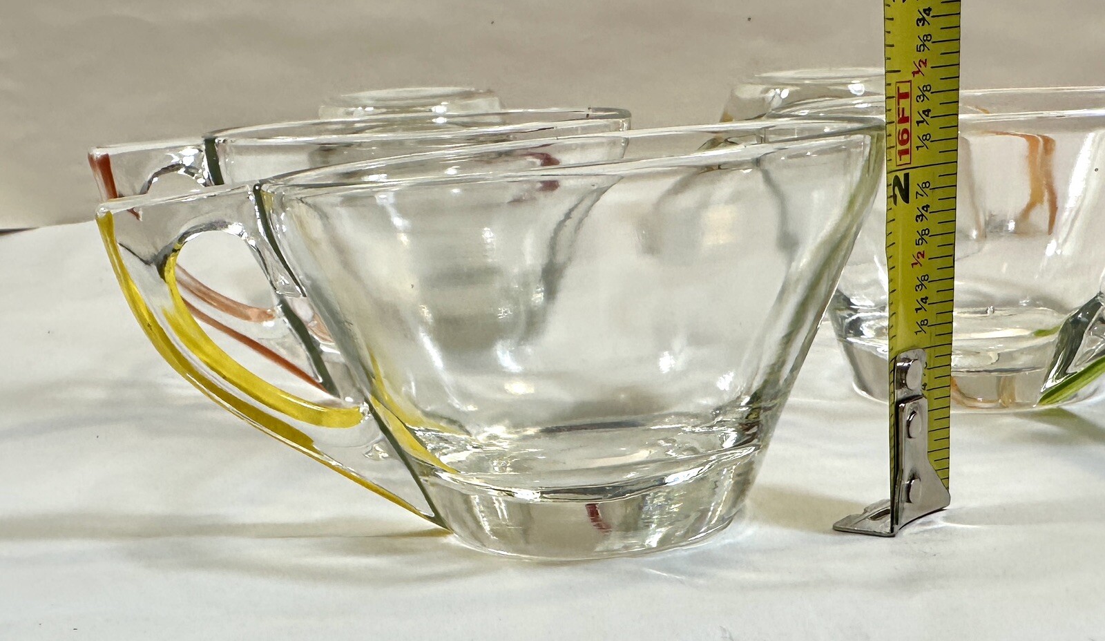 Hazel Atlas 5 (Five) Gay Fad Clear Glass Hand Painted Handle Coffee Cups - USA - Image 13