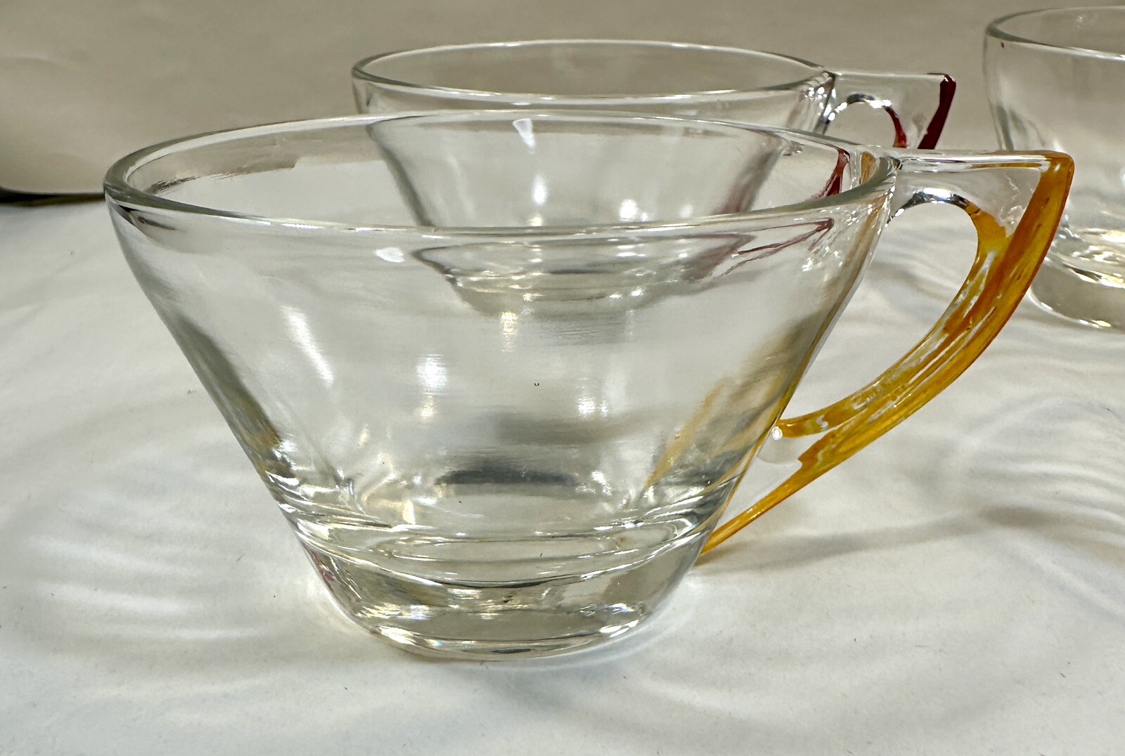 Hazel Atlas 5 (Five) Gay Fad Clear Glass Hand Painted Handle Coffee Cups - USA - Image 2