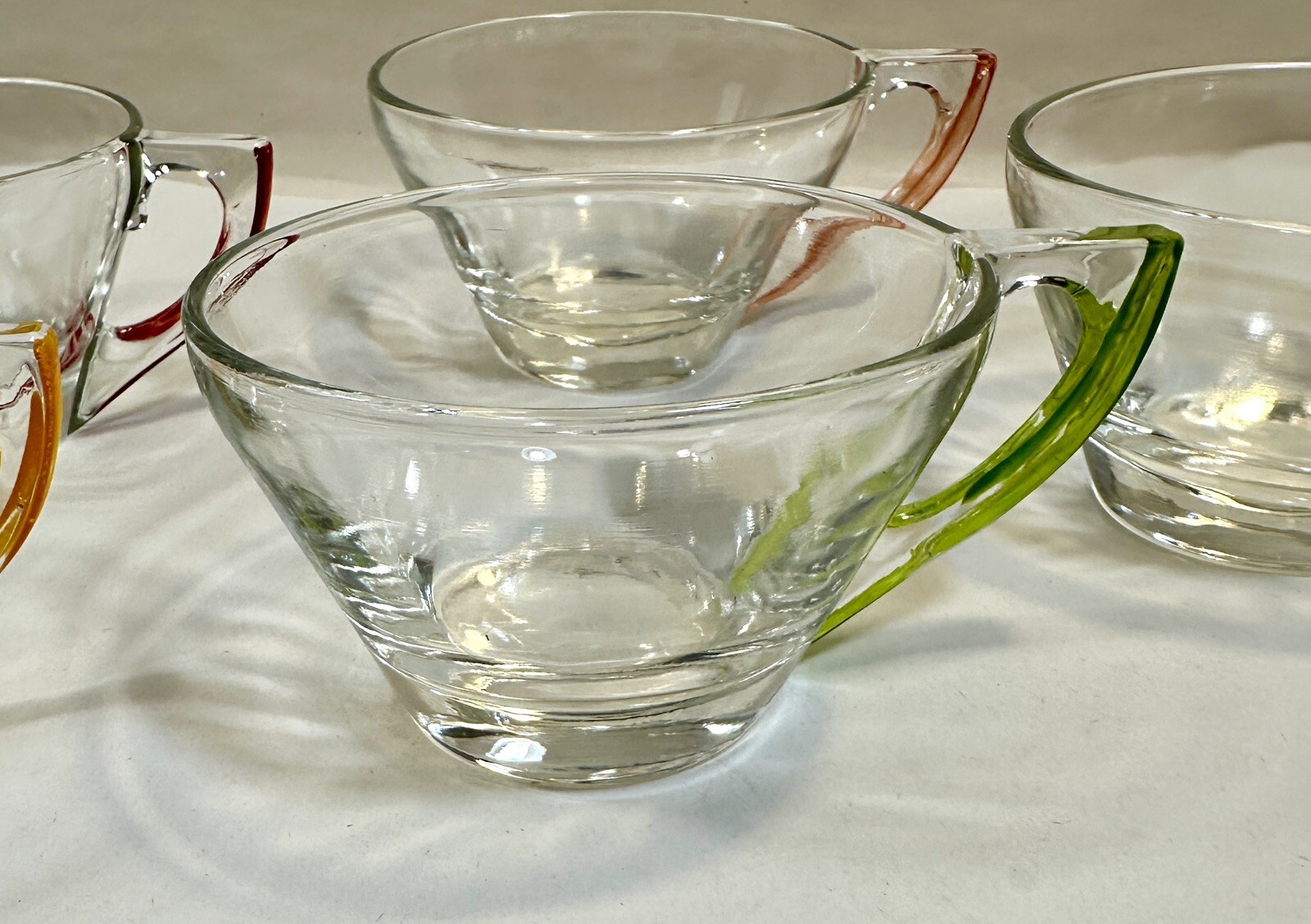 Hazel Atlas 5 (Five) Gay Fad Clear Glass Hand Painted Handle Coffee Cups - USA - Image 3