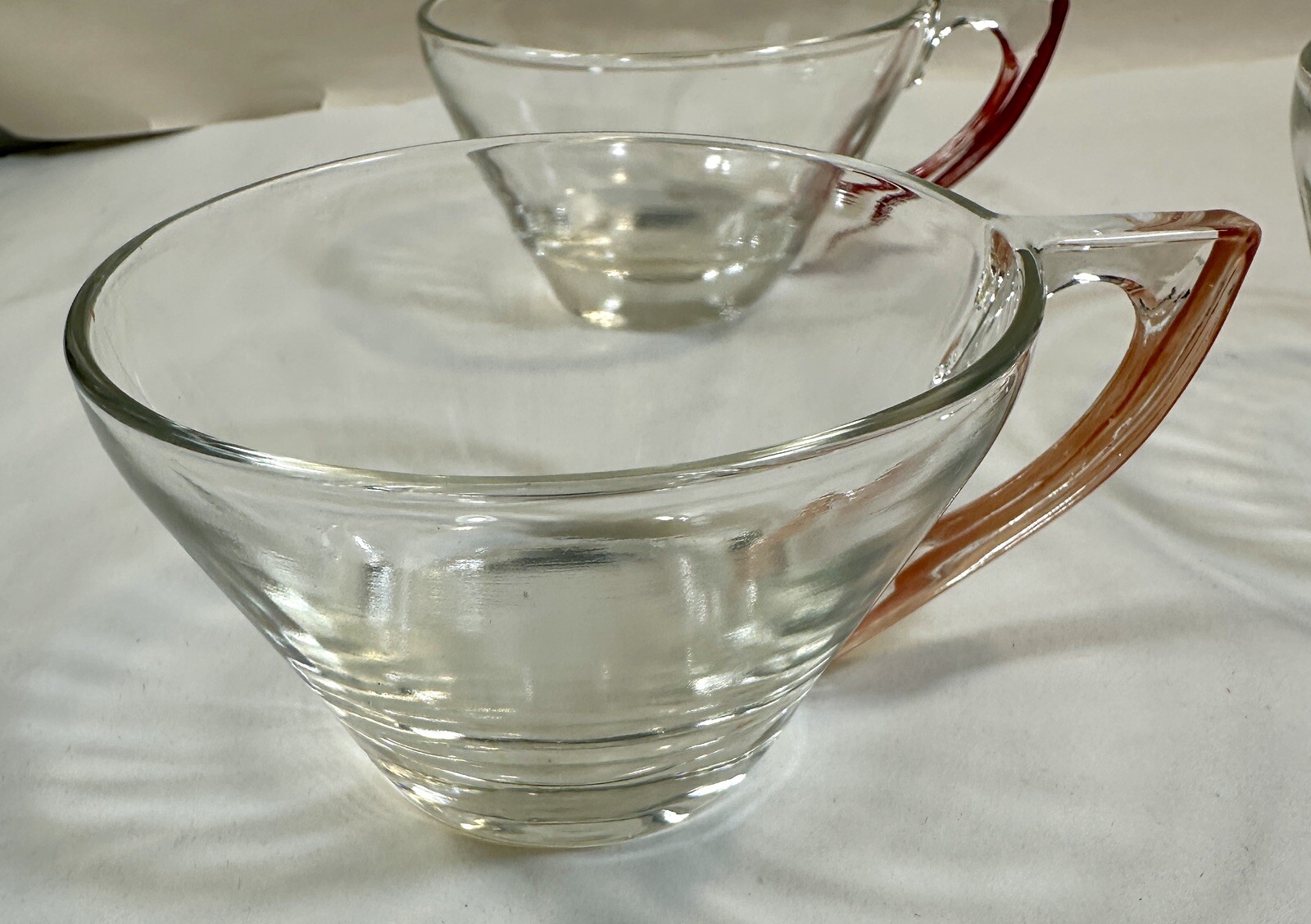 Hazel Atlas 5 (Five) Gay Fad Clear Glass Hand Painted Handle Coffee Cups - USA - Image 5