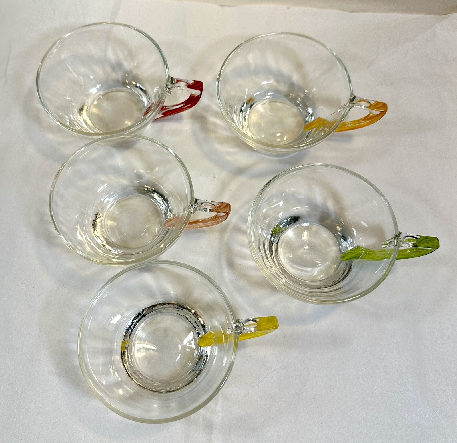 Hazel Atlas 5 (Five) Gay Fad Clear Glass Hand Painted Handle Coffee Cups - USA - Image 7