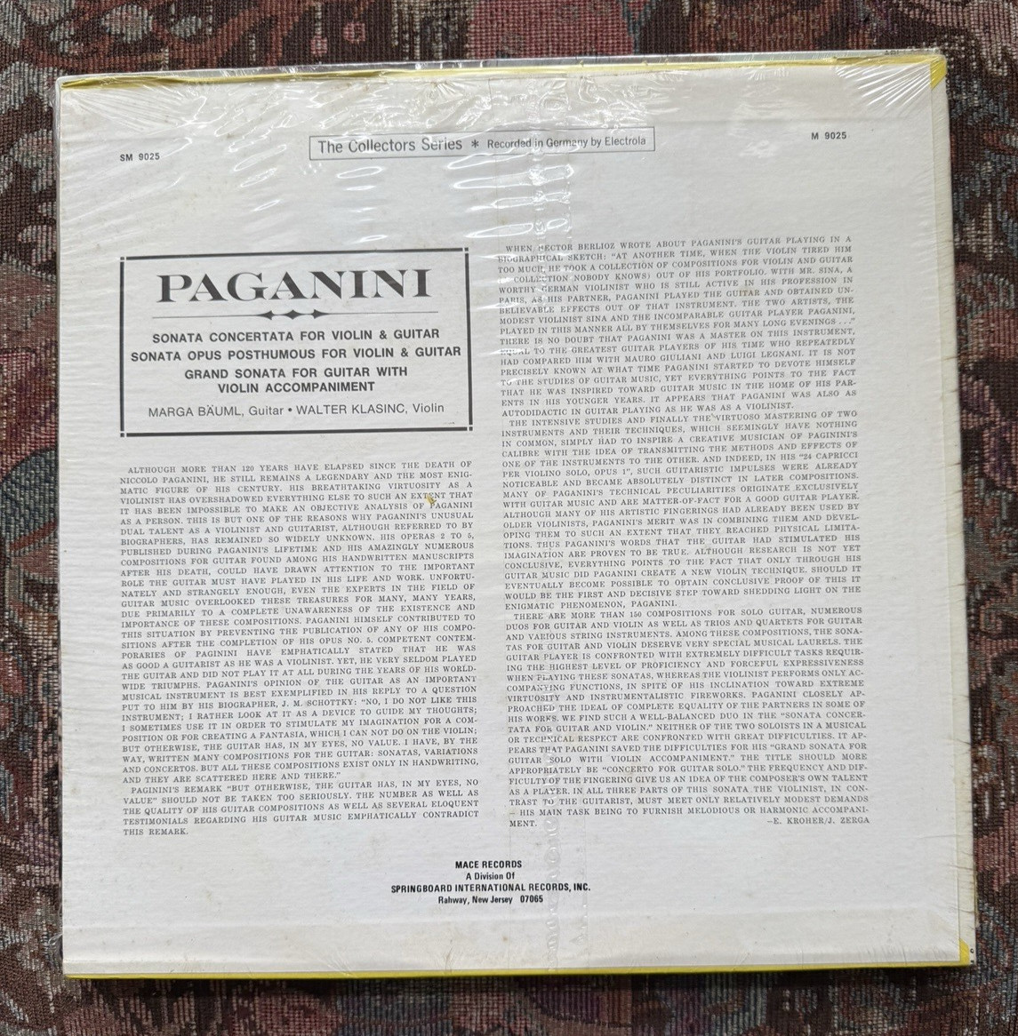 SEALED: Paganini~Sonata Concertata For Violin Guitar Marga Bauml/Walter Klasinc - Image 1