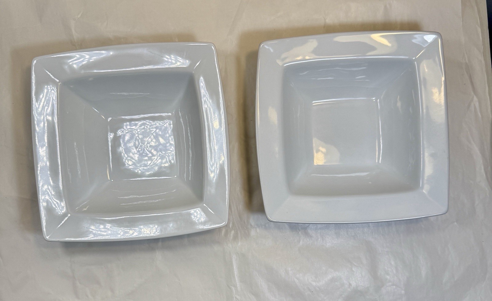 Set of 2 Fitz & Floyd Everyday White Porcelain Rim Cereal Bowls Square 7 3/8"