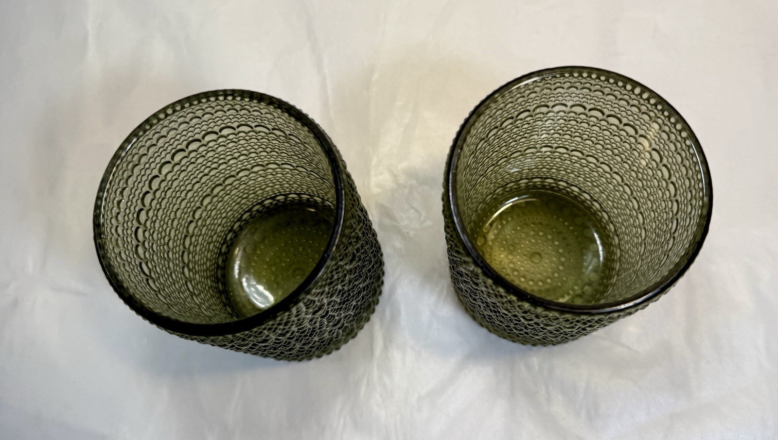 Two Fortessa Jupiter Embossed Textured Hobnail Tumblers Cornflower Green 12 oz - Image 3