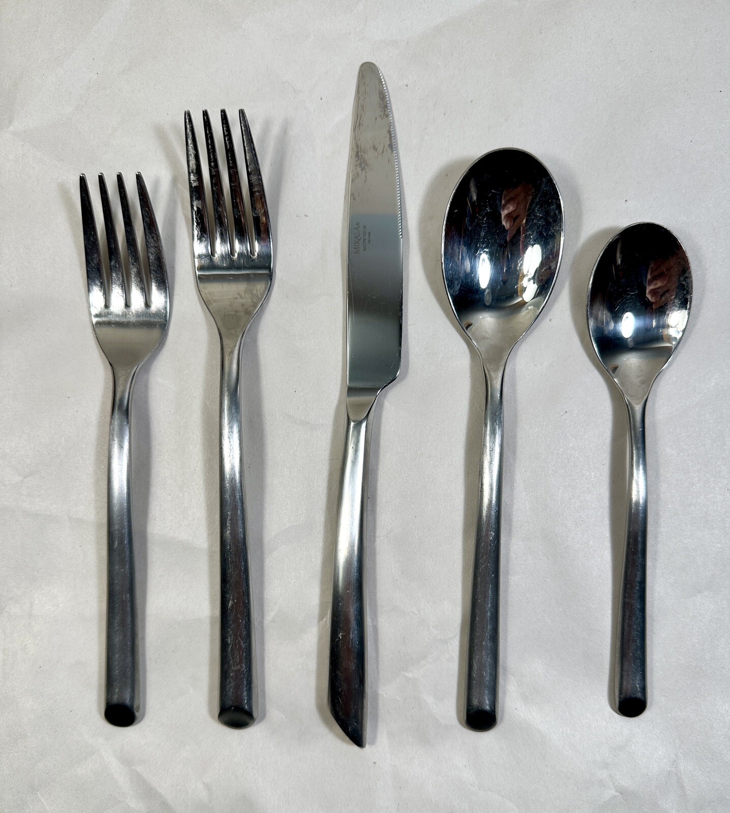 One (1) Mikasa Satin Wave Forged Stainless Flatware Place Setting - Five Pieces