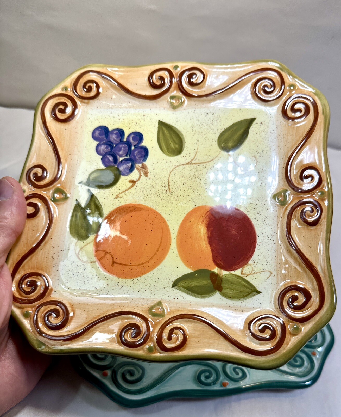 Tabletops Unlimited Medici Square Salad Plates Hand Painted Collection Set of 2 - Image 1