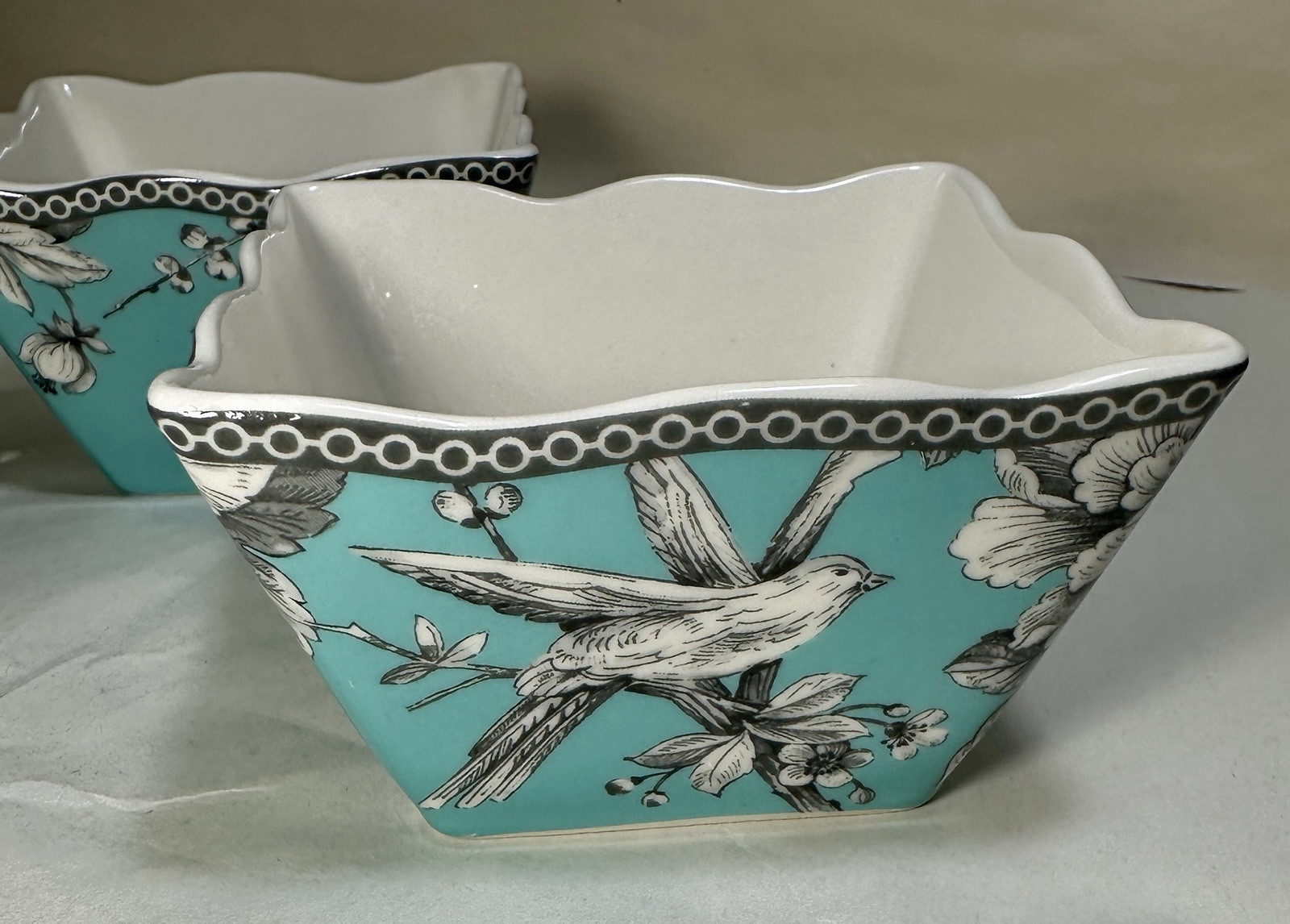 Set of 3 (Three) 222 Fifth Adelaide Turquoise Square Appetizer Bowls - 4" x 2.5" - Image 1