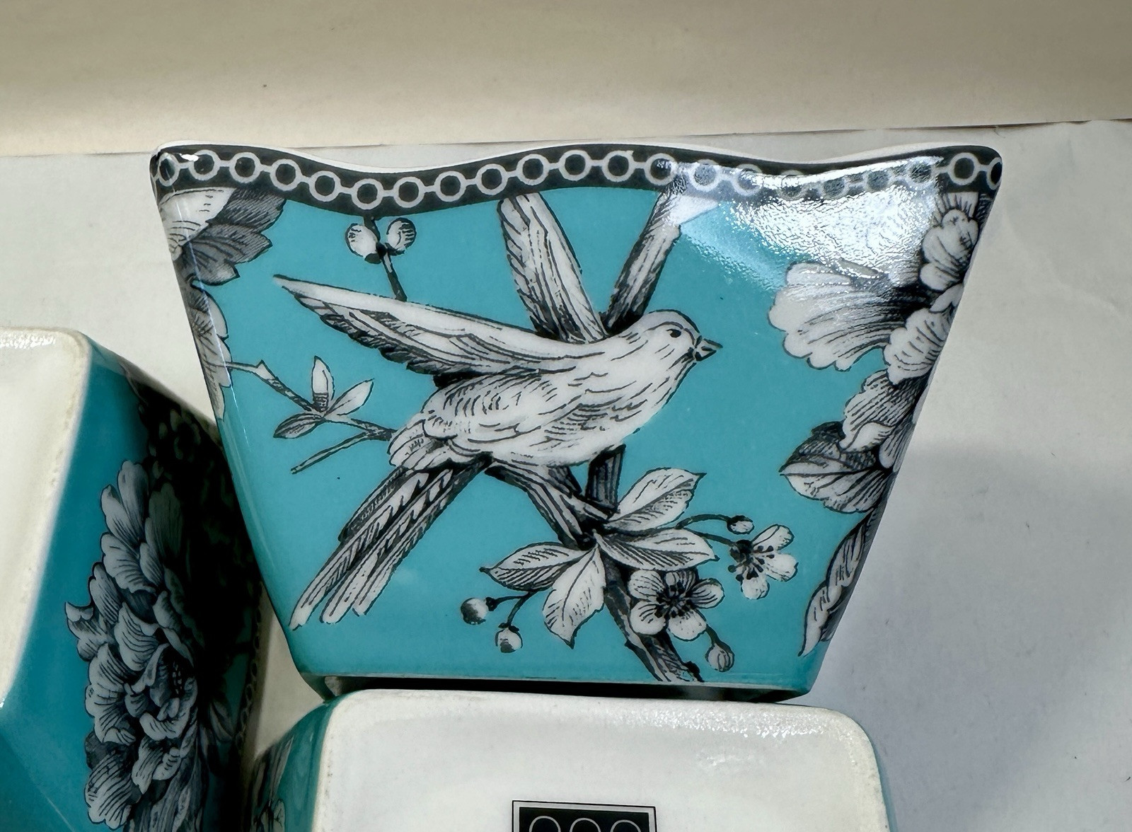 Set of 3 (Three) 222 Fifth Adelaide Turquoise Square Appetizer Bowls - 4" x 2.5" - Image 3