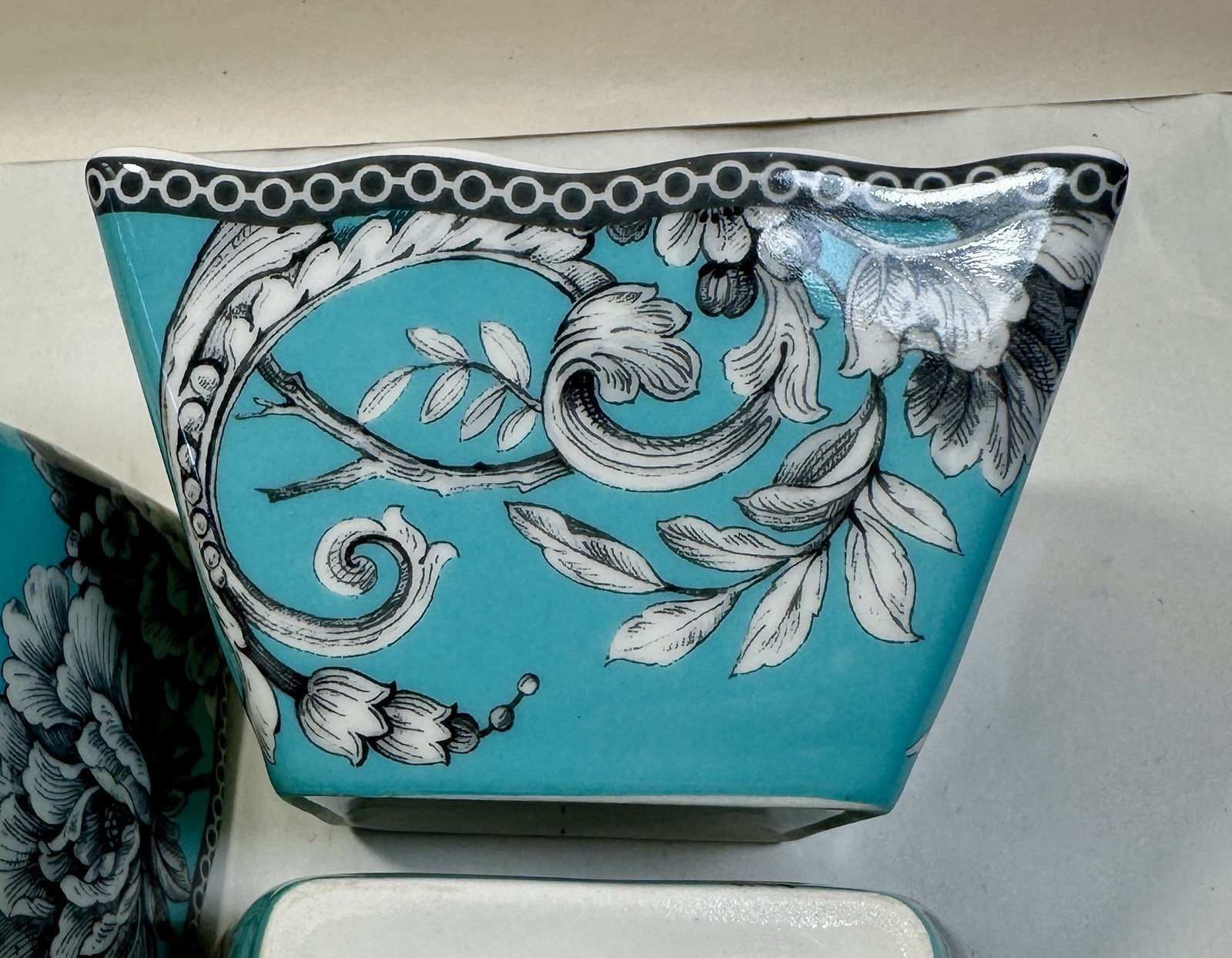 Set of 3 (Three) 222 Fifth Adelaide Turquoise Square Appetizer Bowls - 4" x 2.5" - Image 4