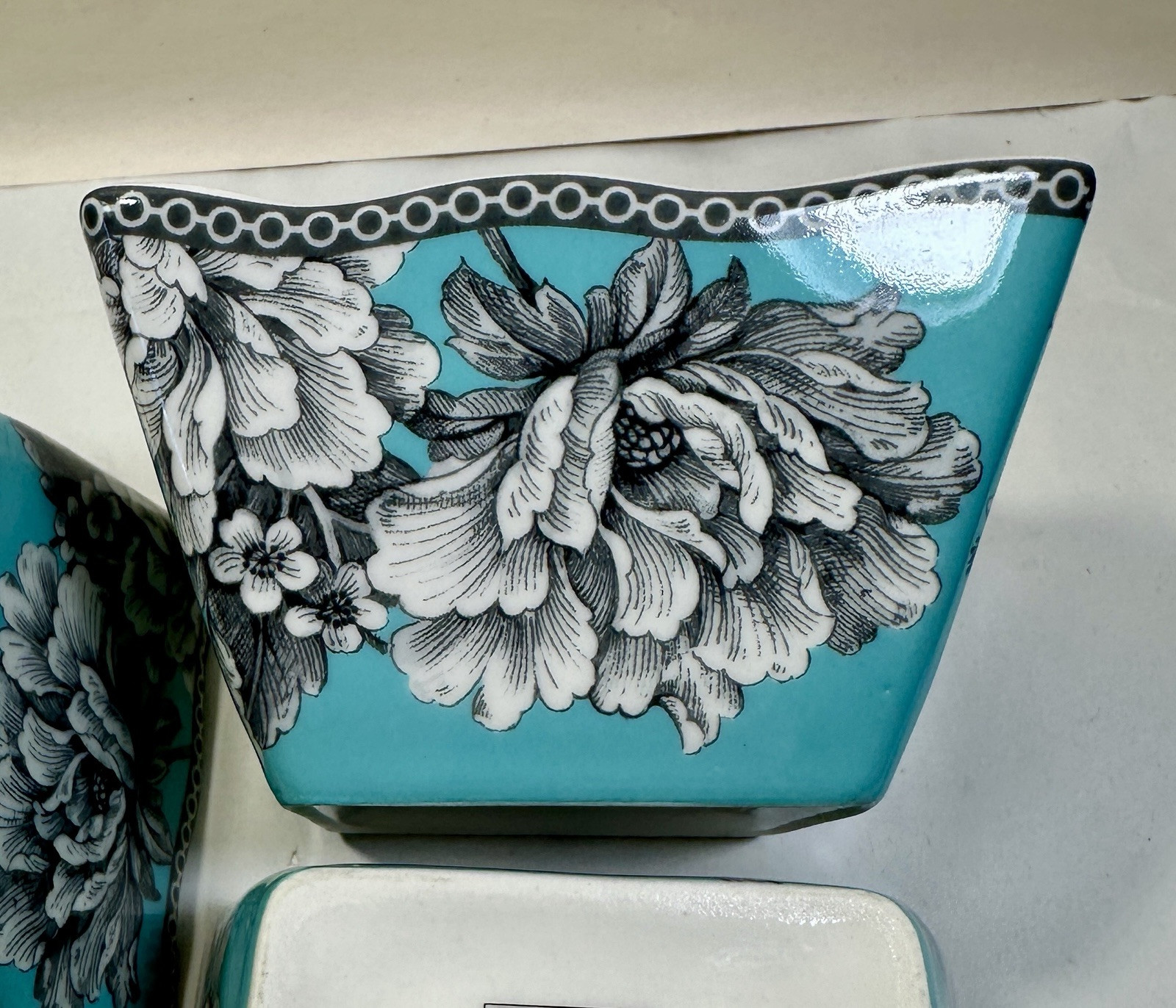 Set of 3 (Three) 222 Fifth Adelaide Turquoise Square Appetizer Bowls - 4" x 2.5" - Image 6