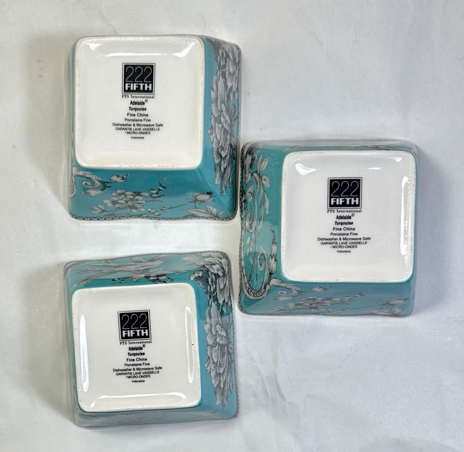 Set of 3 (Three) 222 Fifth Adelaide Turquoise Square Appetizer Bowls - 4" x 2.5" - Image 9