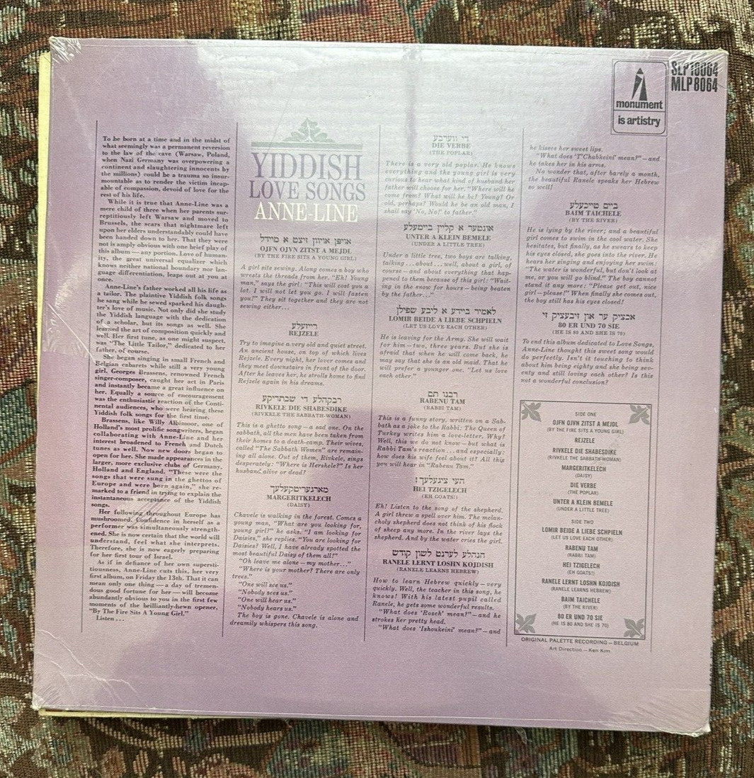 SEALED: Anne-Line – Yiddish Love Songs -  Monument – SLP18064 - Stereo - Image 1