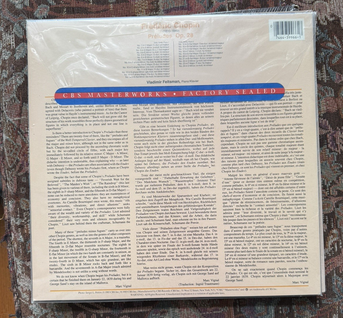 SEALED:  Vladimir Feltsman - Chopin Preludes - CBS Masterworks M 39966 - Image 1