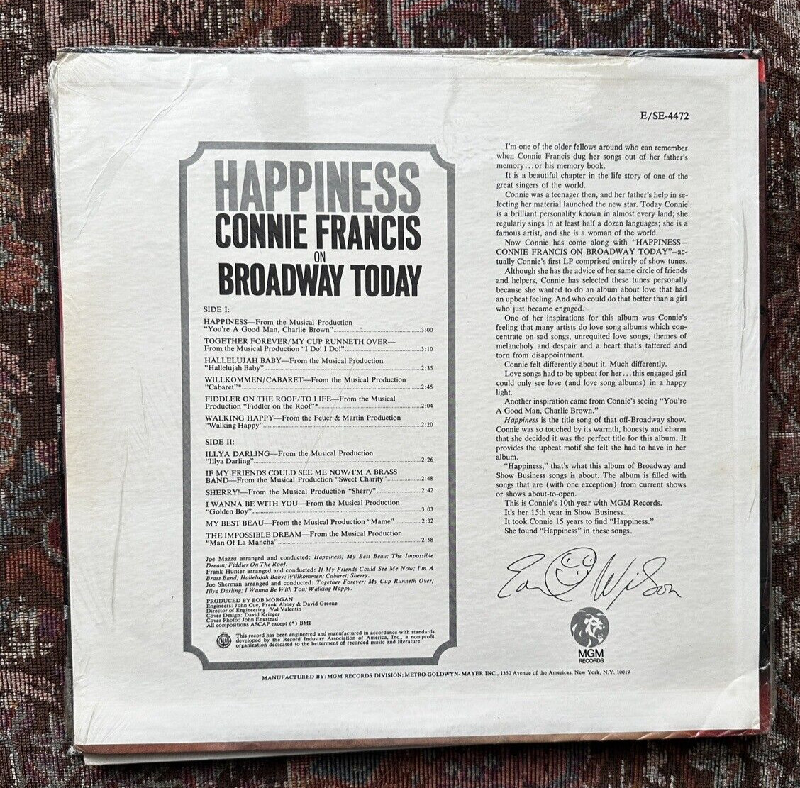 SEALED: Connie Francis - Happiness - Broadway Today  - MGM E 4472 - Image 1